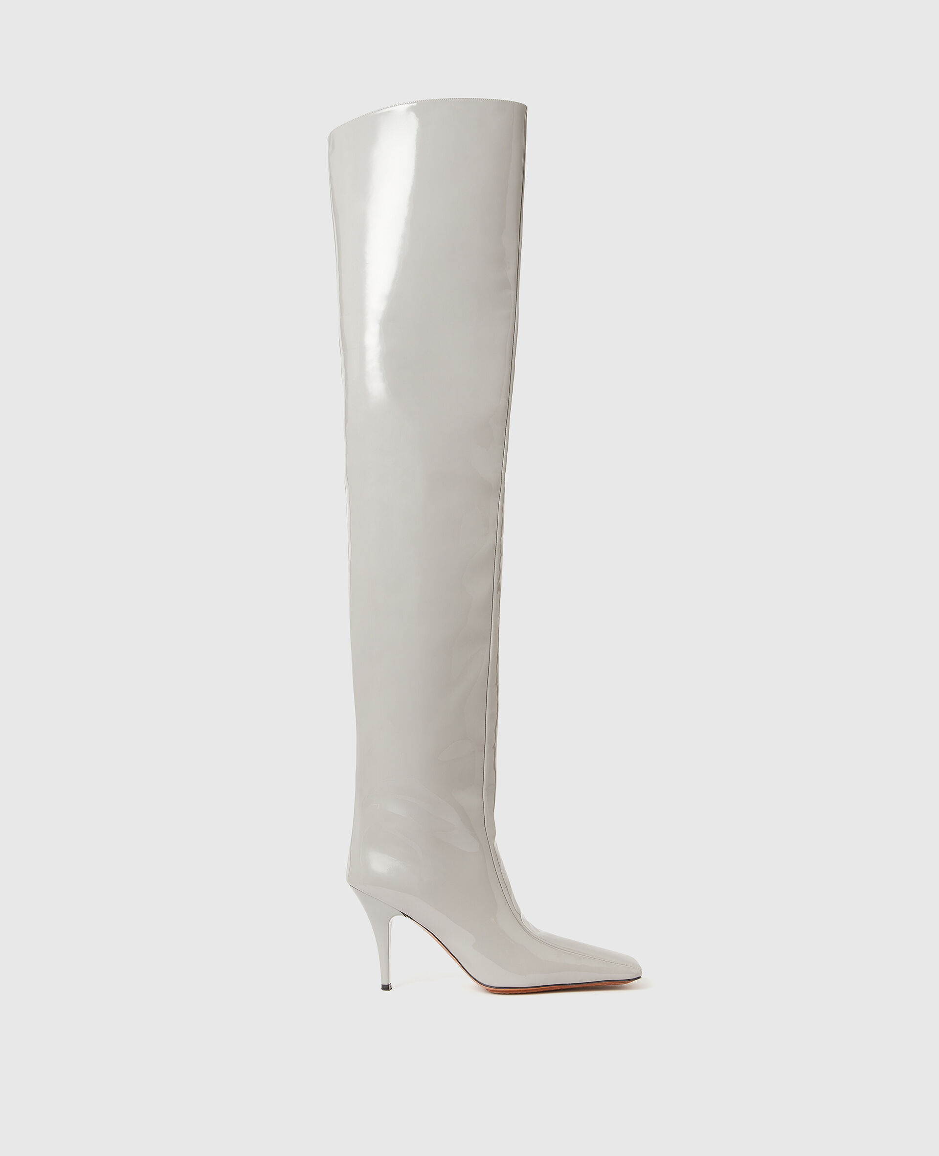 Square-Toe Patent Thigh-High Stiletto  Boots-Grey-large image number 0