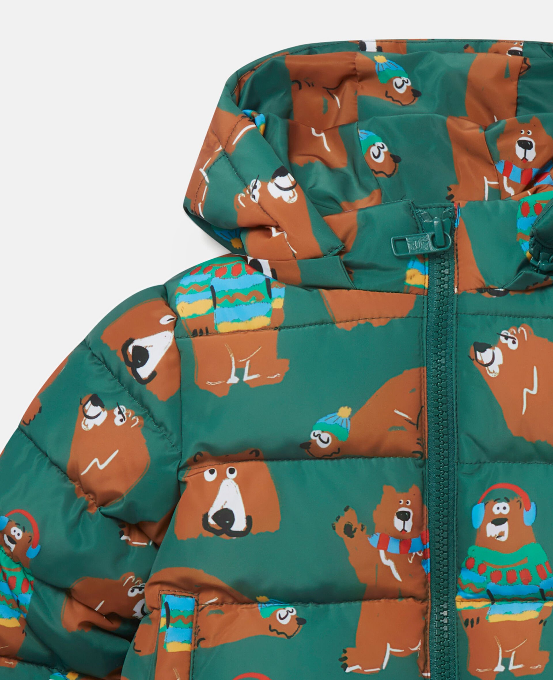 Bear Print Puffer Coat-Green-large image number 1