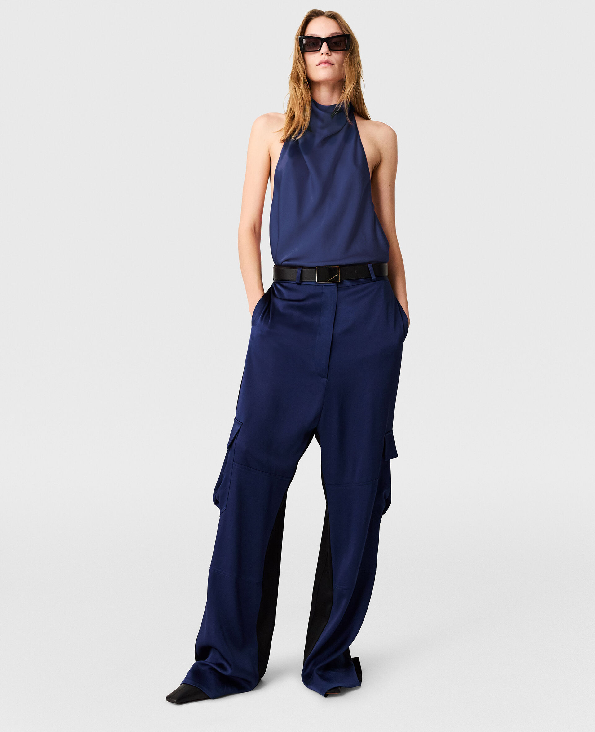 Satin halterneck Top-Blue-large image number 4