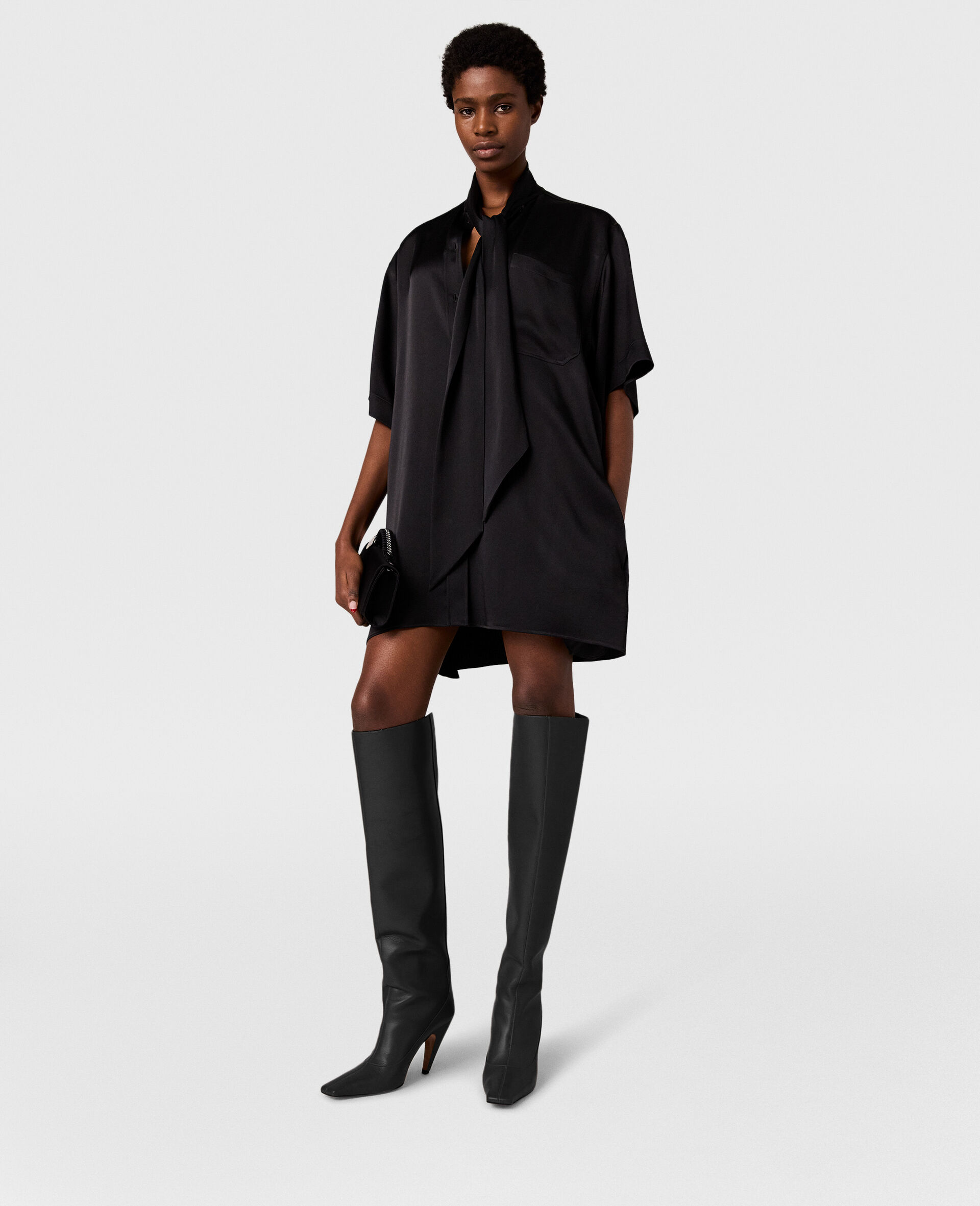 Mini robe a col cravate-Noir-large image number 5