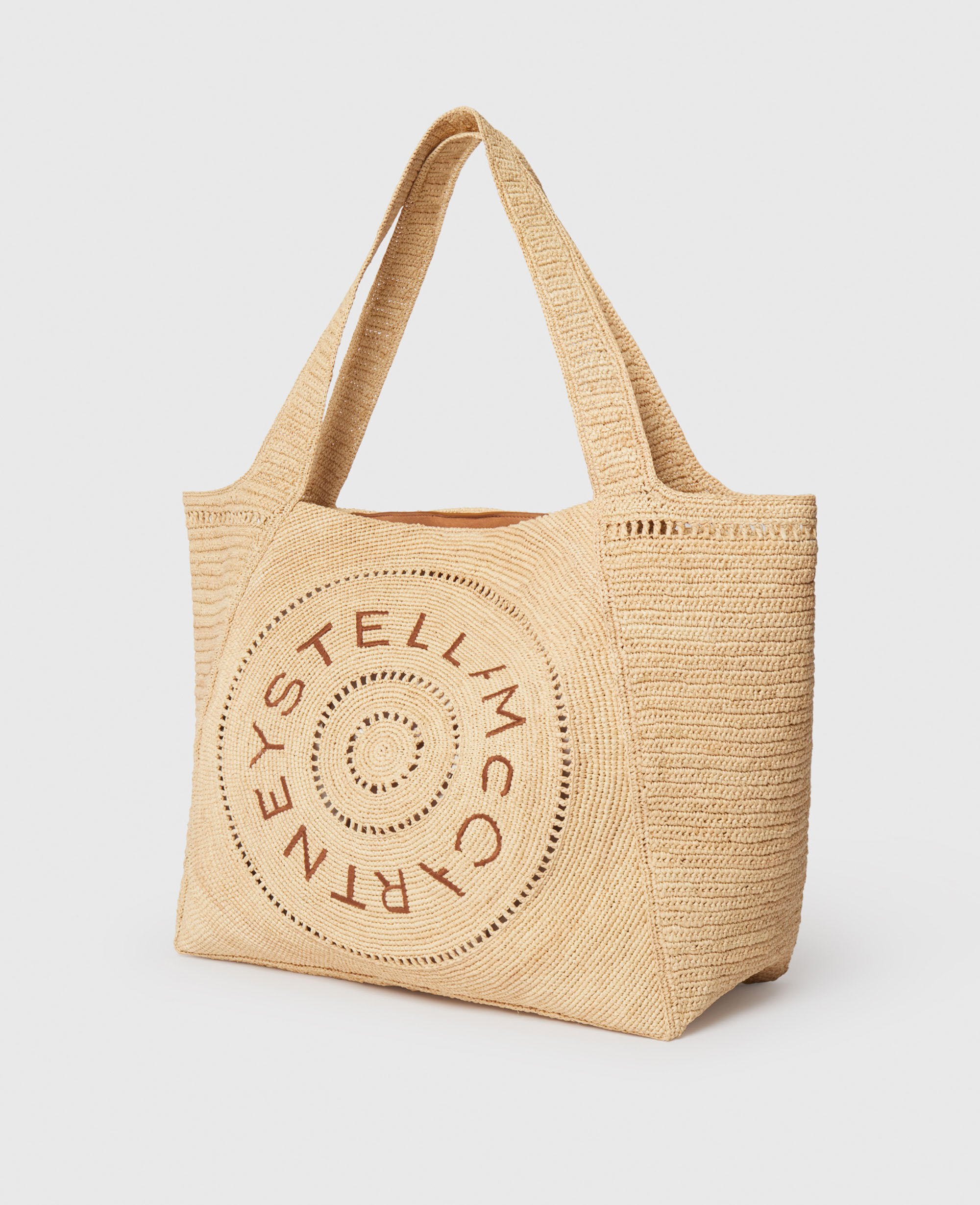 【Stella McCartney】 Logo embroidered raffia tote bag Stella McCartney Logo-Embroidered Crochet Raffia Tote Bag