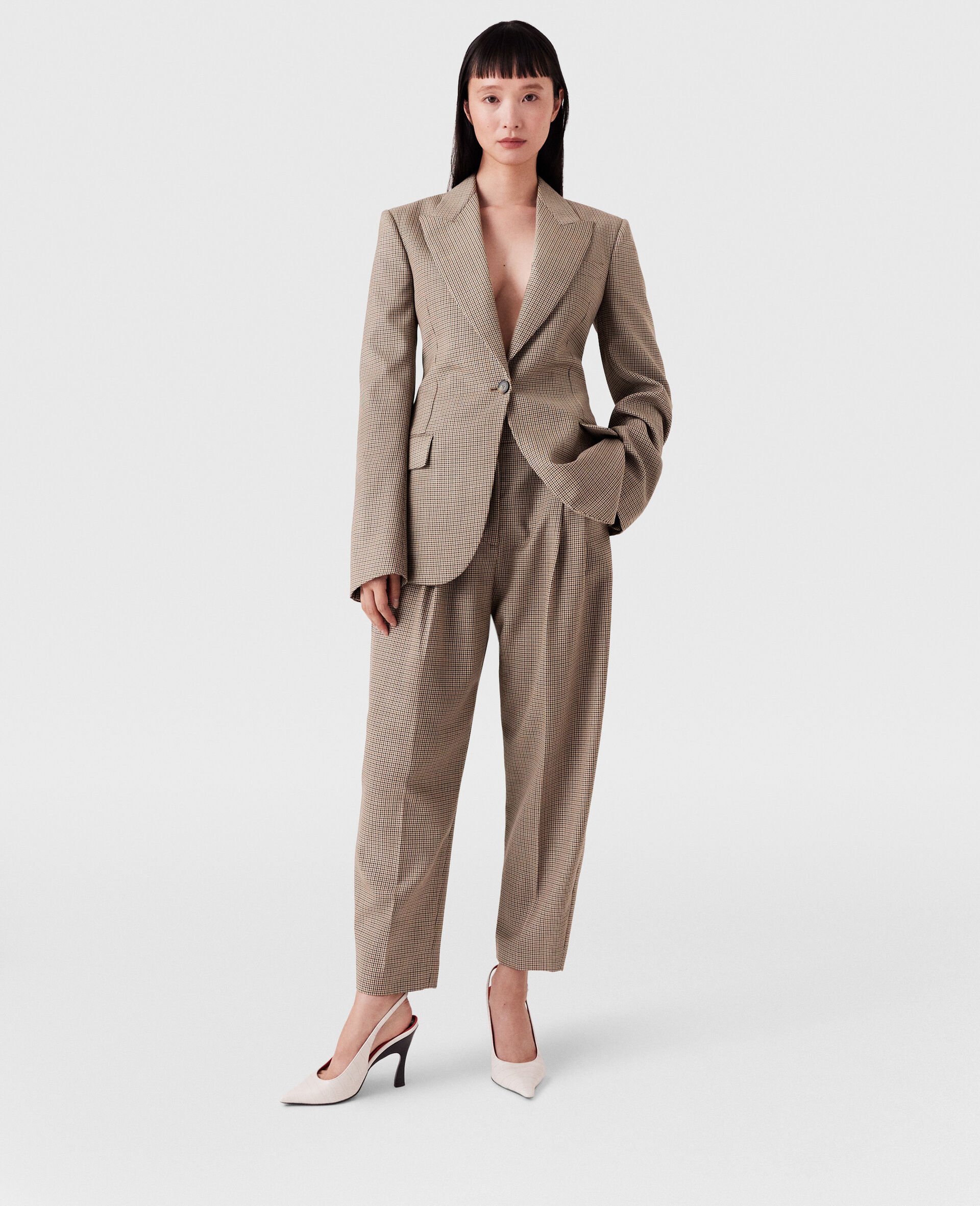 Oversized Houndstooth Single-Breasted Blazer-Brown-large Oversized Houndstooth Single-Breasted Blazer-Brown-large image number 6