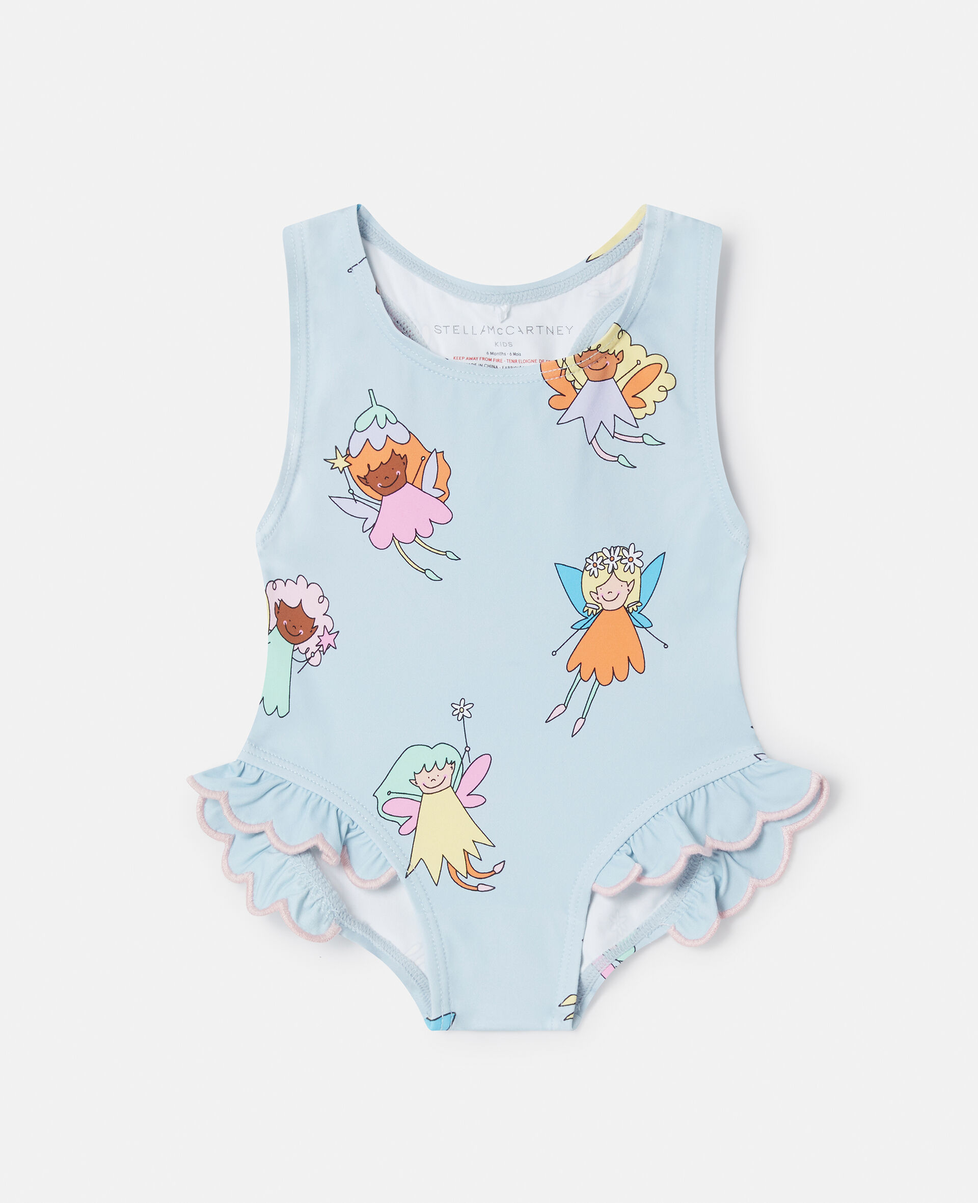Fairies Print Frilled Swimsuit -Blue-large image number 0