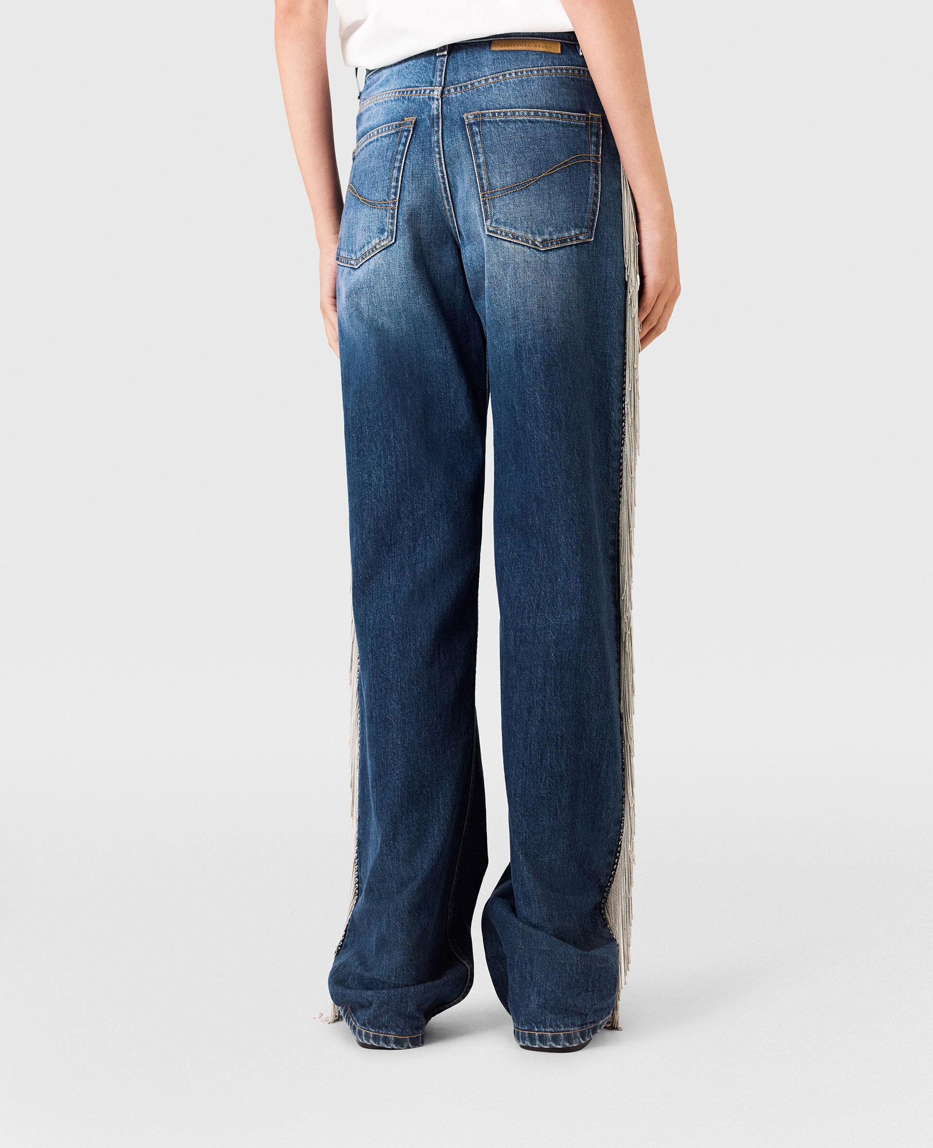 Chain Tassel Straight-Leg Denim Jeans-Blue-large image number 3