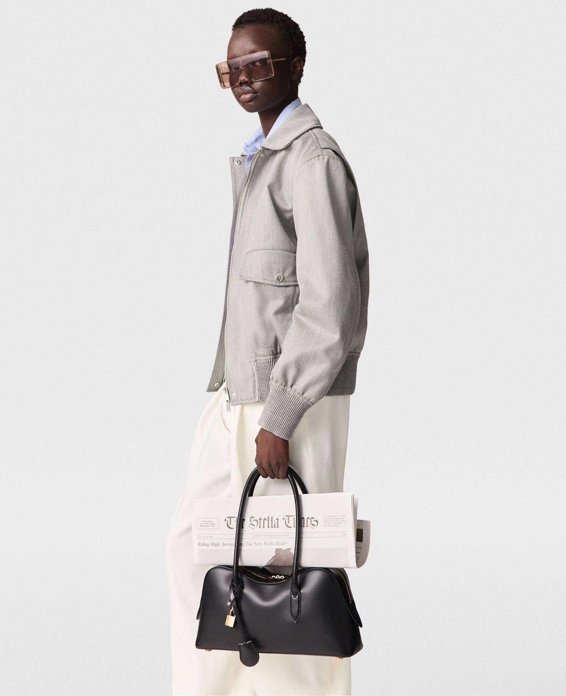 Bomber con Colletto Boxy-Grigio-large image number 2