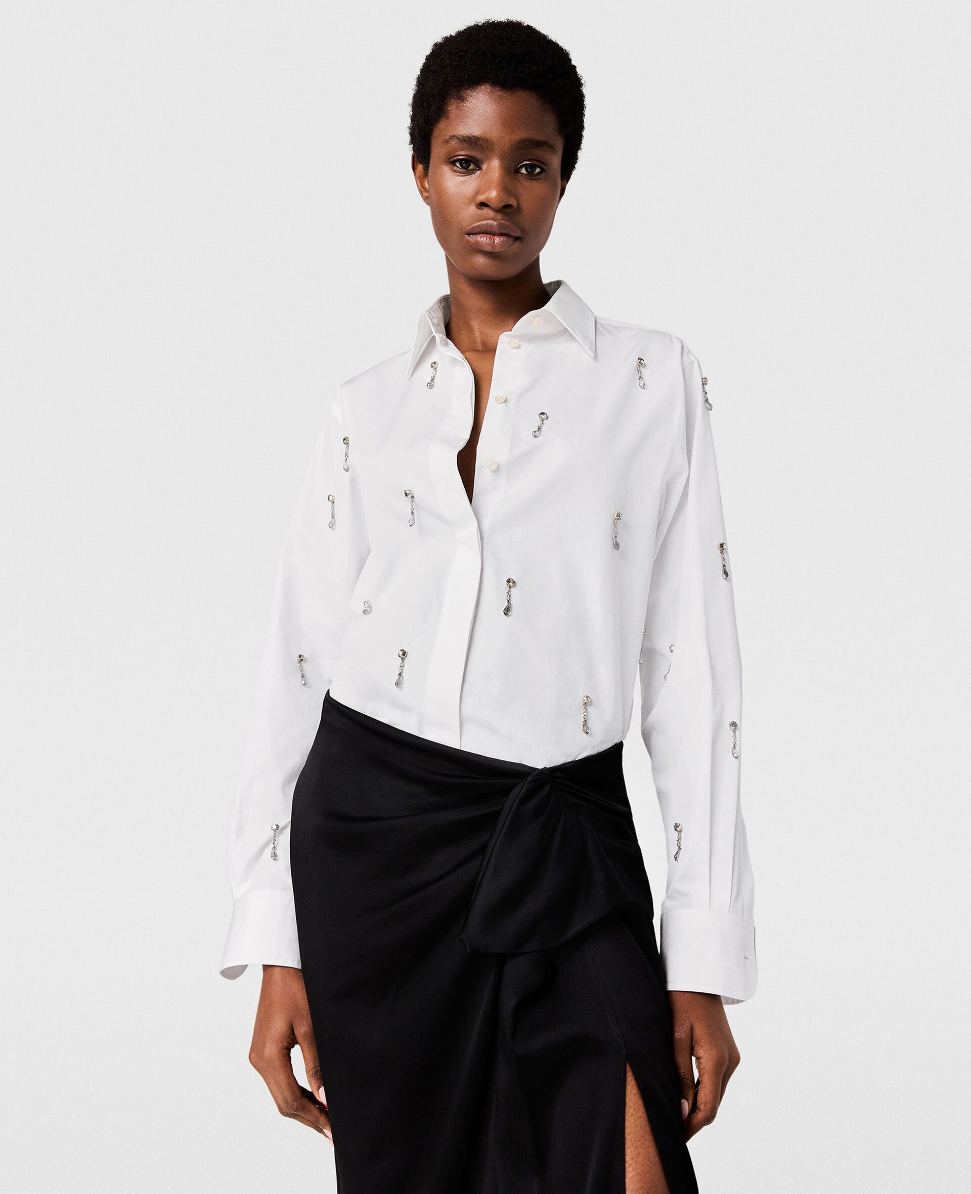 Lead-Free Crystal Embellished Oxford Shirt-White-model