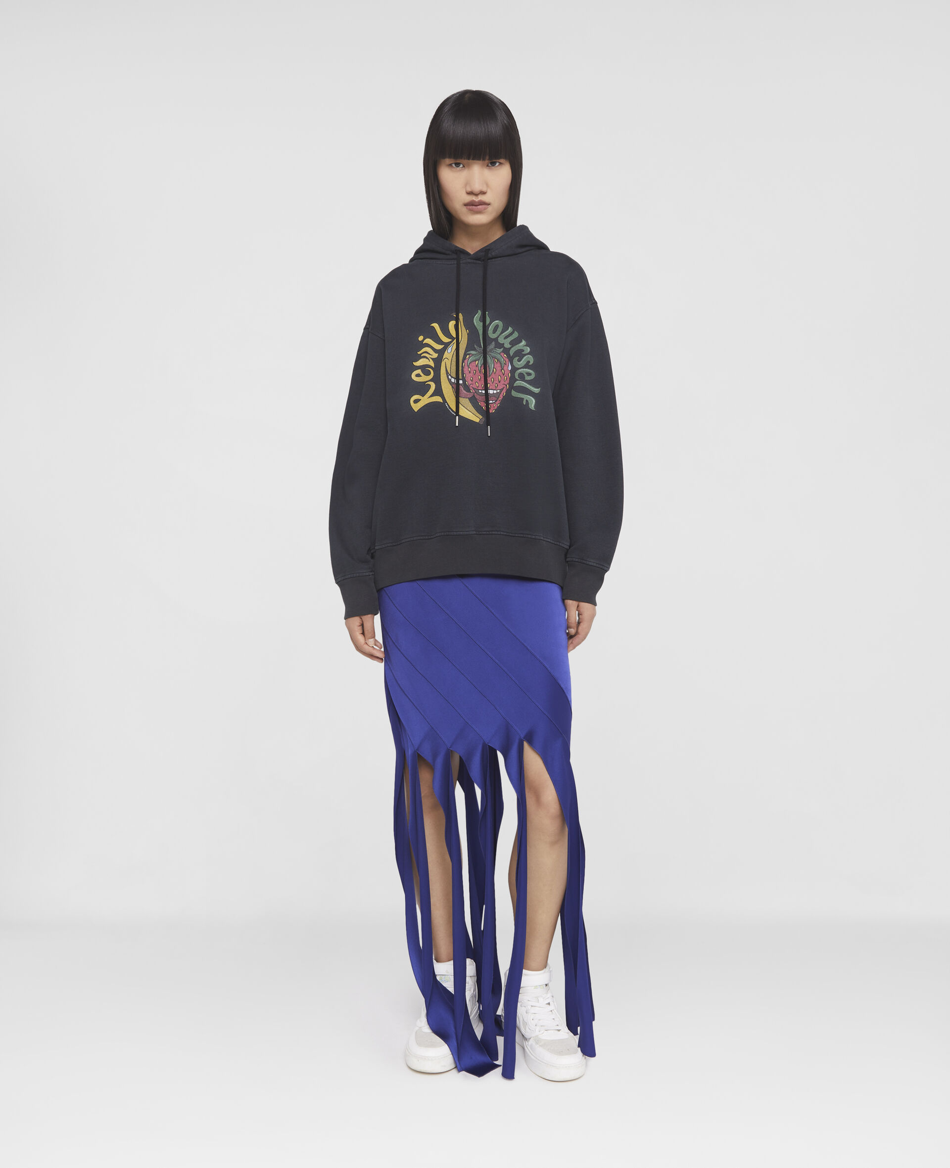 'Rewild Yourself' Fruit Print Hoodie-Black-large image number 1