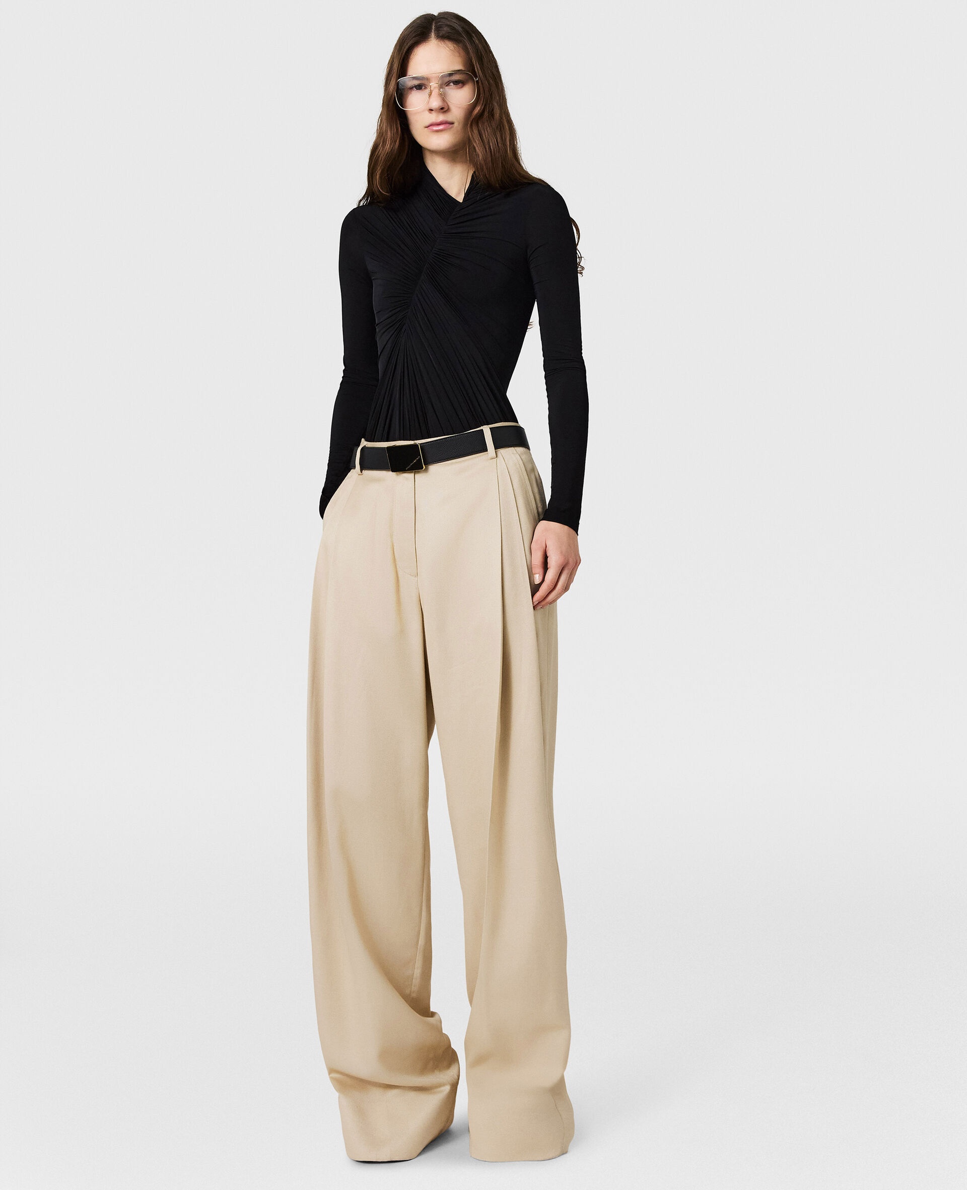 Textured Lightweight Straight Trousers-Cream-large image number 1