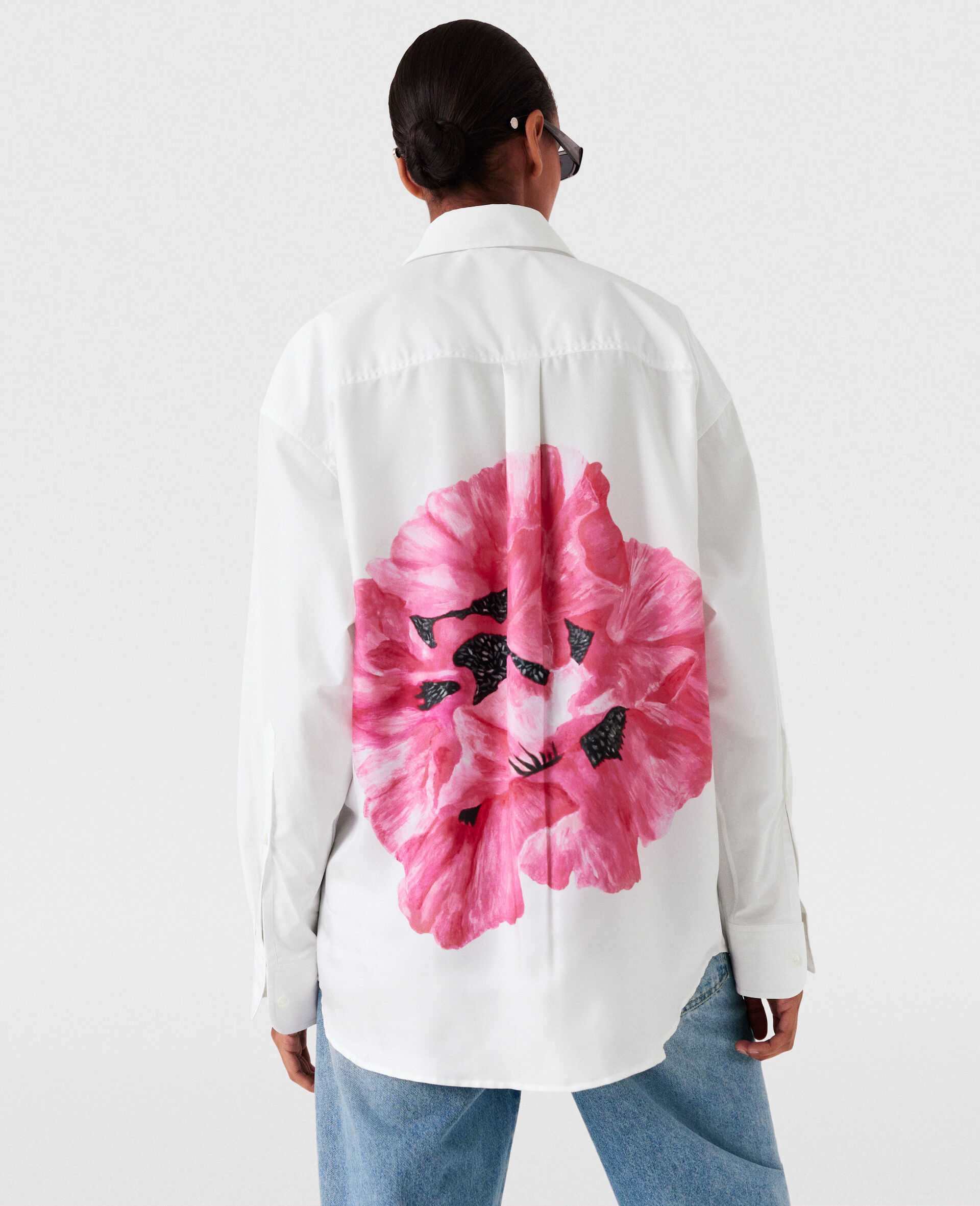 Poppy Print Panel Shirt-White-large image number 3