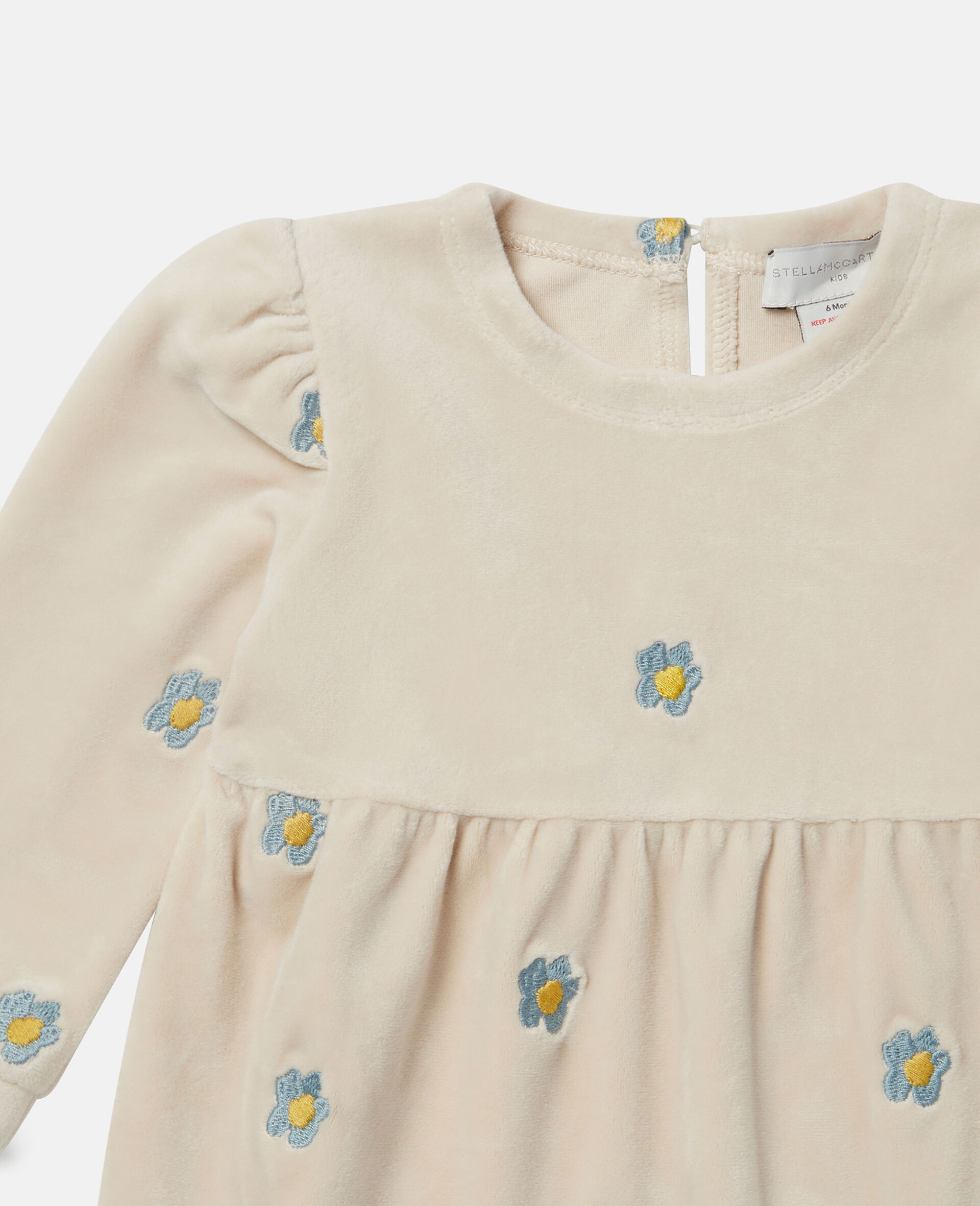 Daisy Embroidered Velour Fleece Dress-Beige-large image number 1