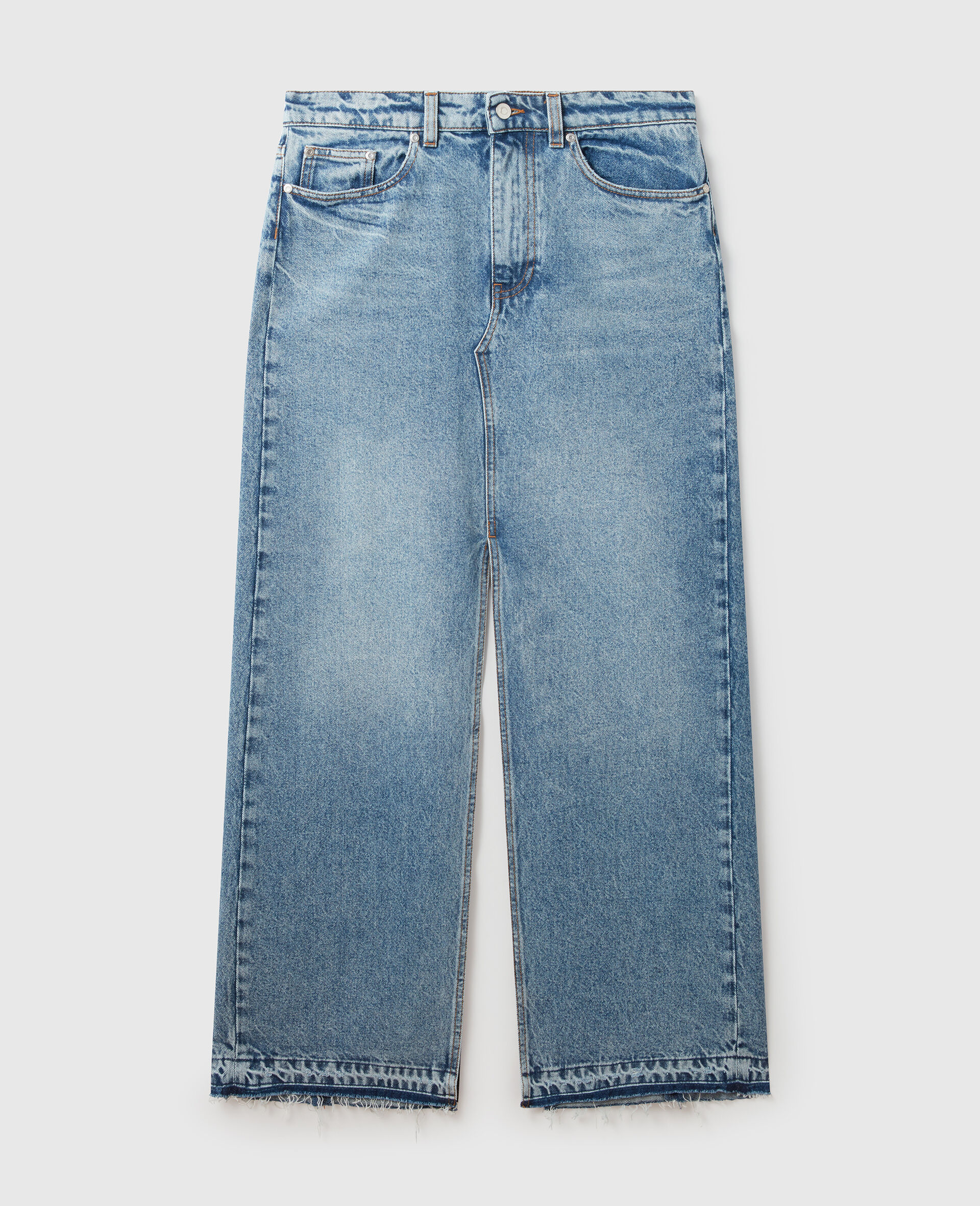 Vintage Wash Front Split Denim Skirt-Blue-large image number 0