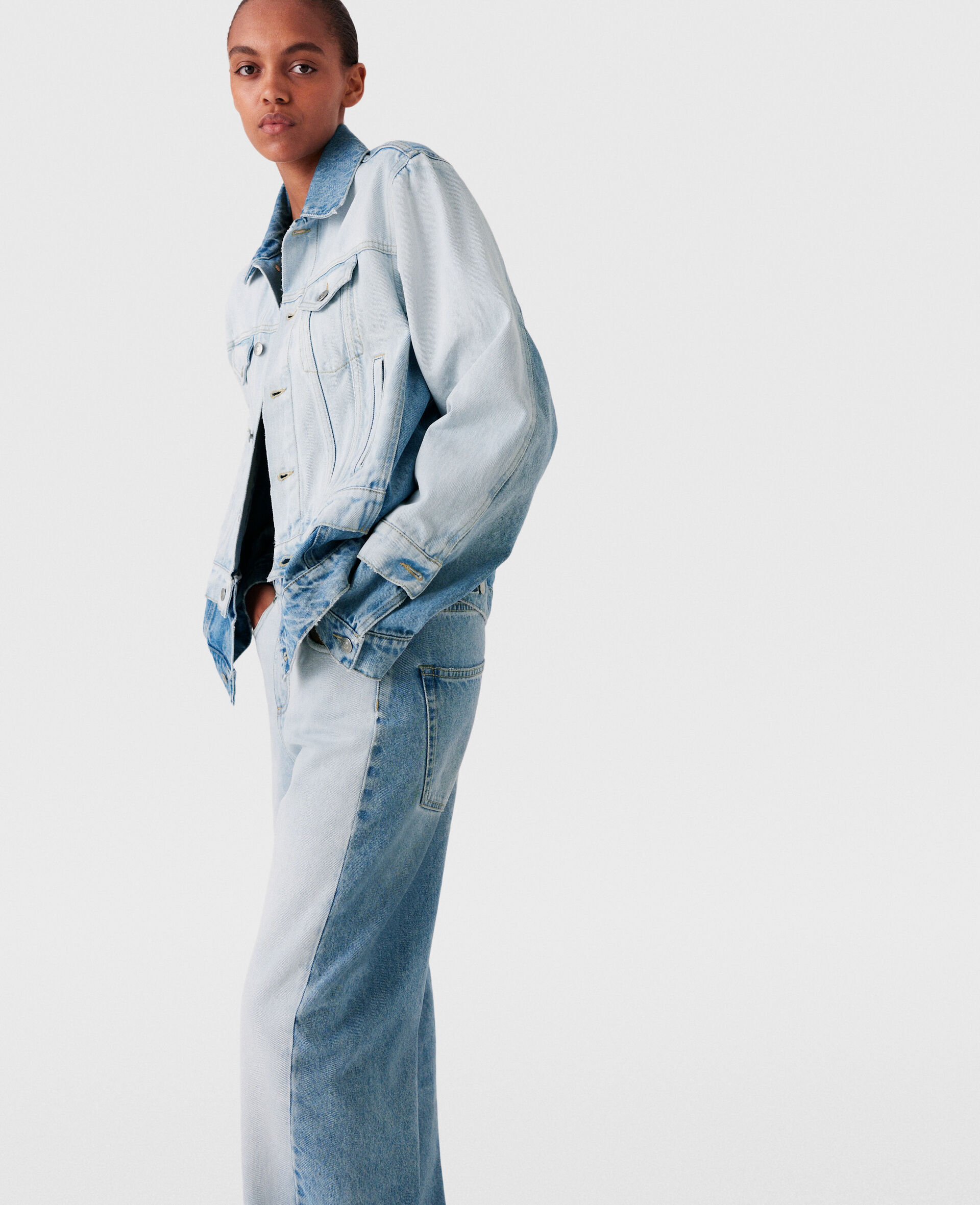 Contrast Panel Straight-Leg Jeans-Blue-large image number 2