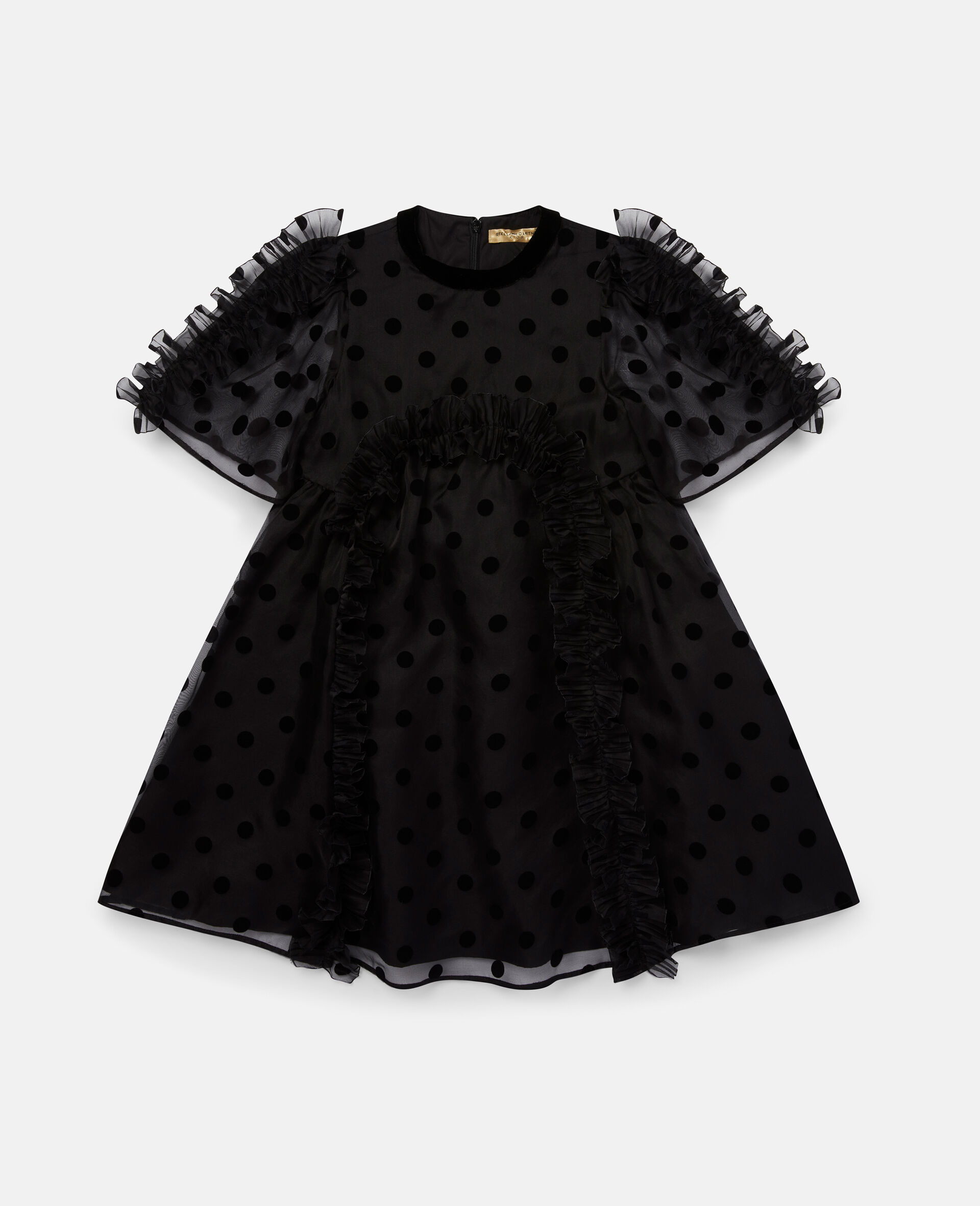 Ruffle Polka Dot Silk Organza Dress-Black-large image number 0