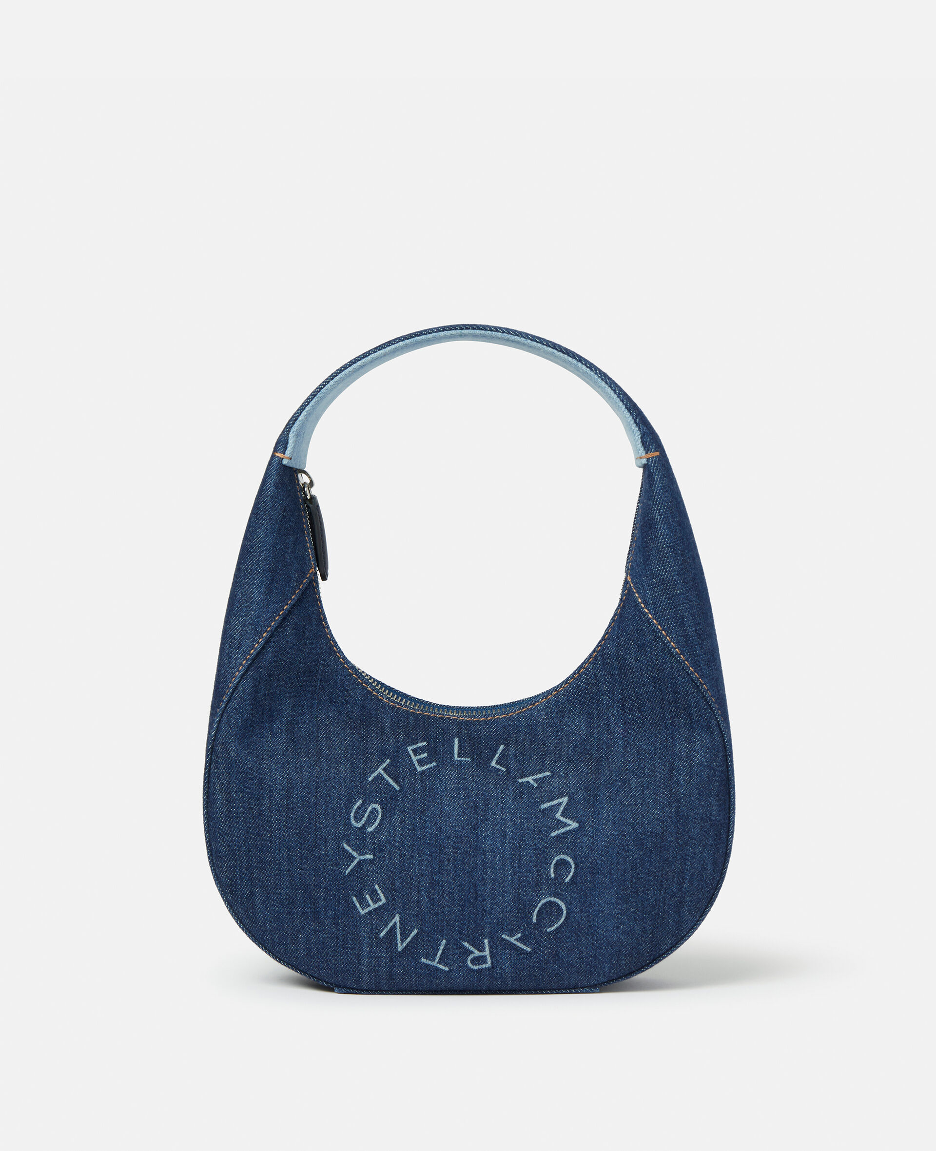 Small Stella Logo Eco Denim Hobo Shoulder Bag-Blue-large Small Stella Logo Eco Denim Hobo Shoulder Bag-Blue-large image number 0