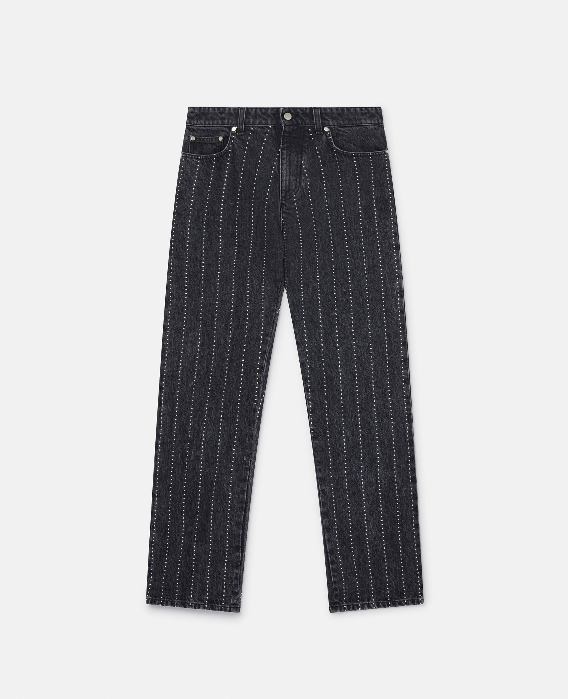 Crystal Pinstripe Straight Leg Jeans-Black-large image number 0