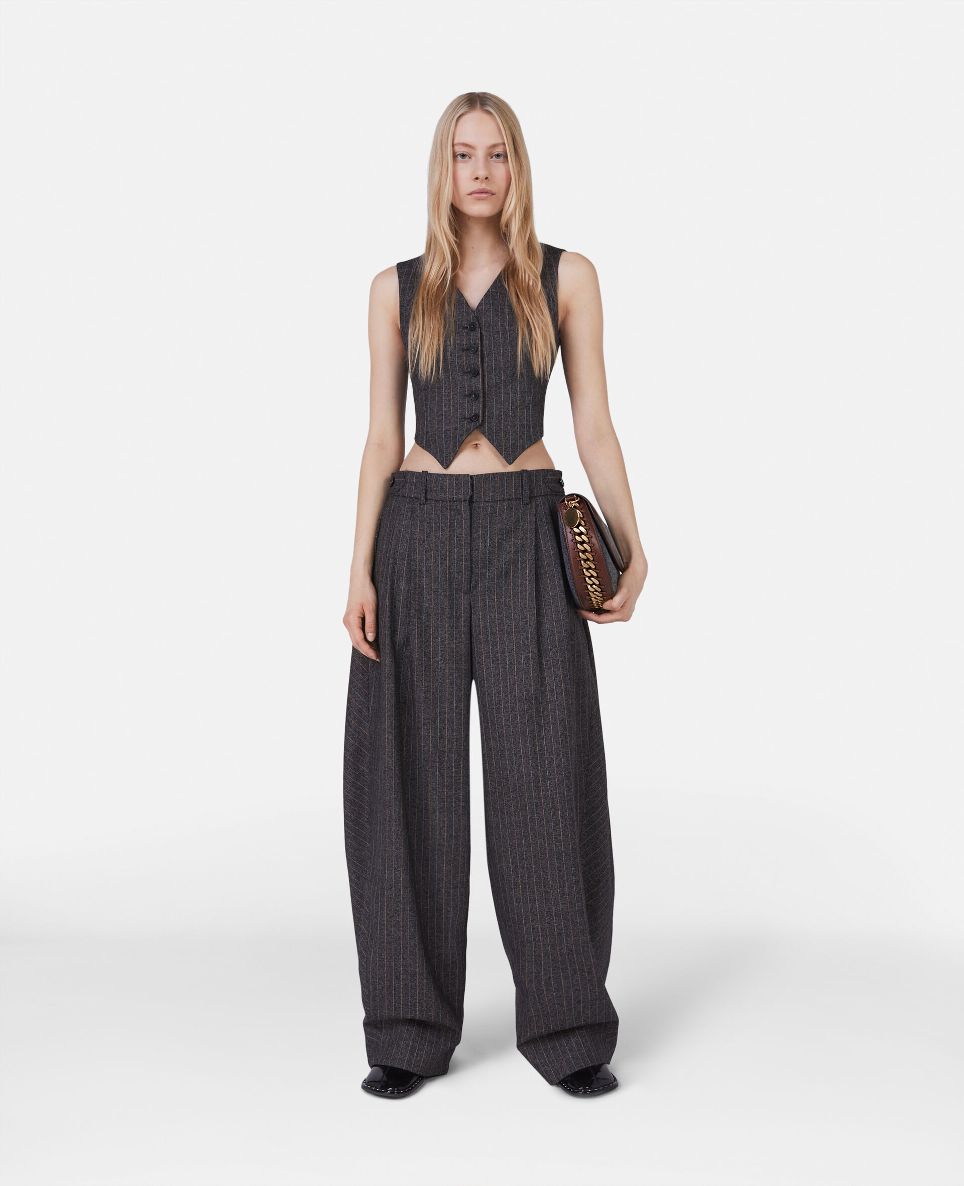 Pinstripe Cropped Waistcoat-Multicolour-model Pinstripe Cropped Waistcoat-Multicolour-model