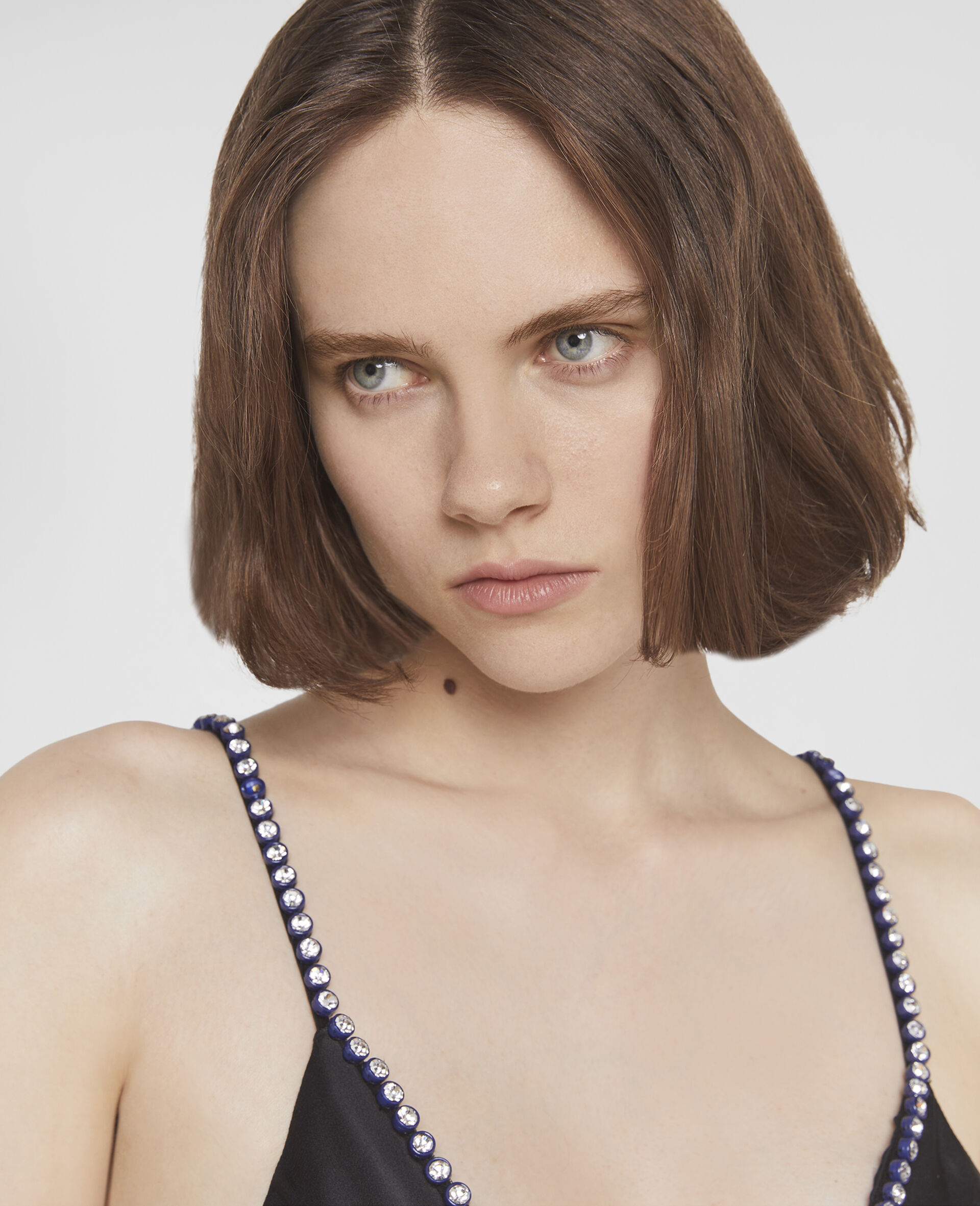 Crystal Frame Double Satin A-Line Maxi Dress-Black-large image number 5