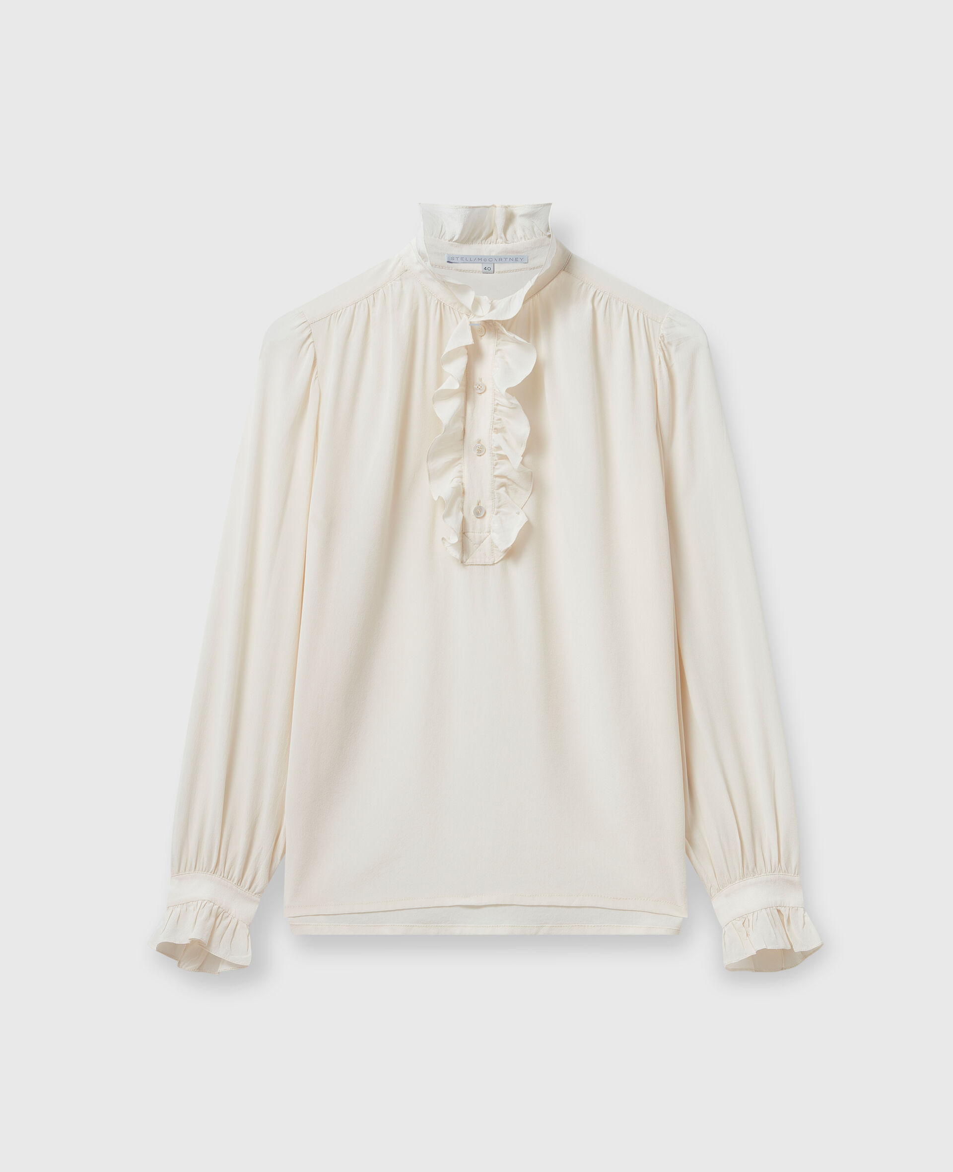 Chemise volantee en crepe de Chine de soie-Cream-large image number 0