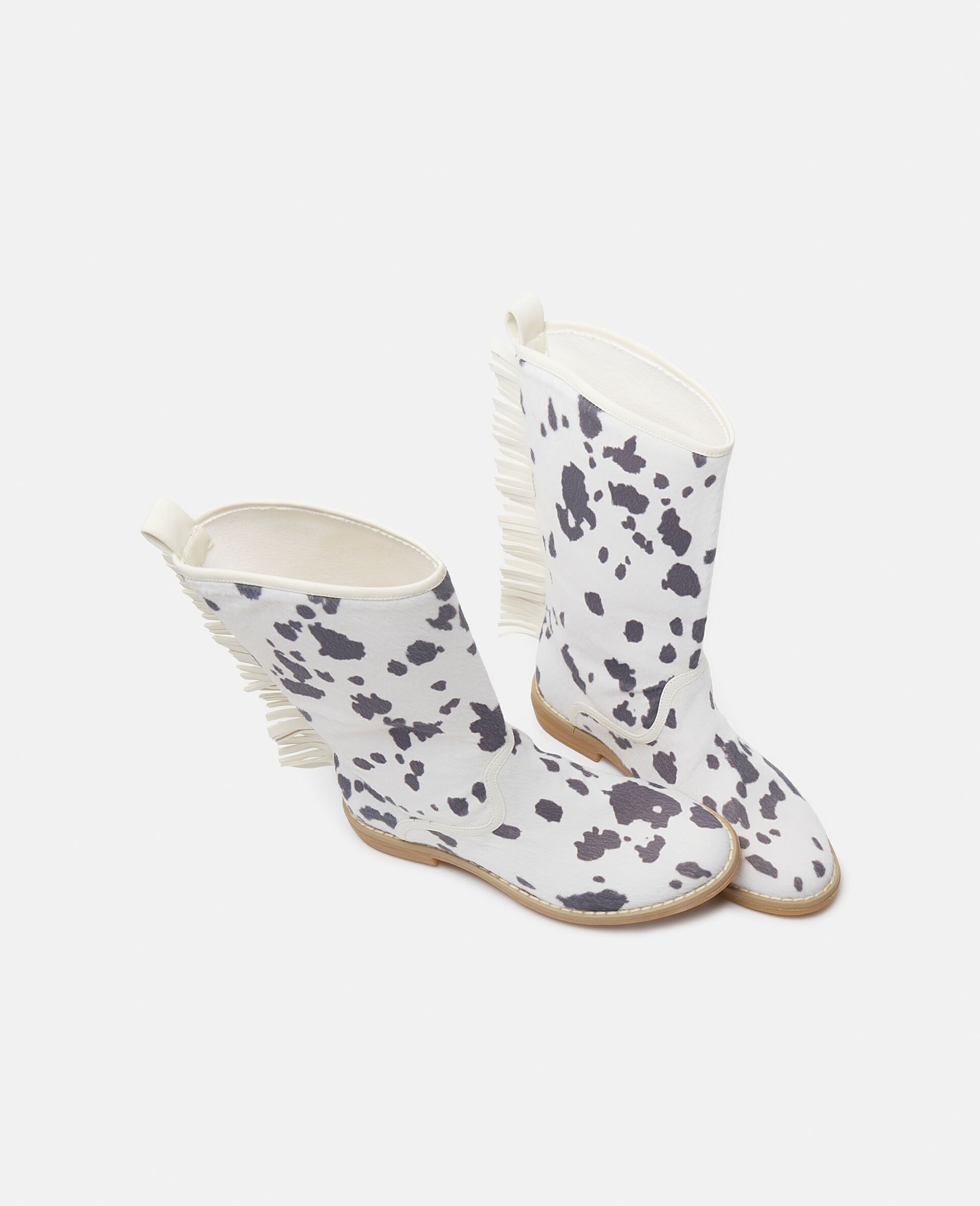 Cow Pattern Fringed Western Boots-White-large Cow Pattern Fringed Western Boots-White-large image number 3