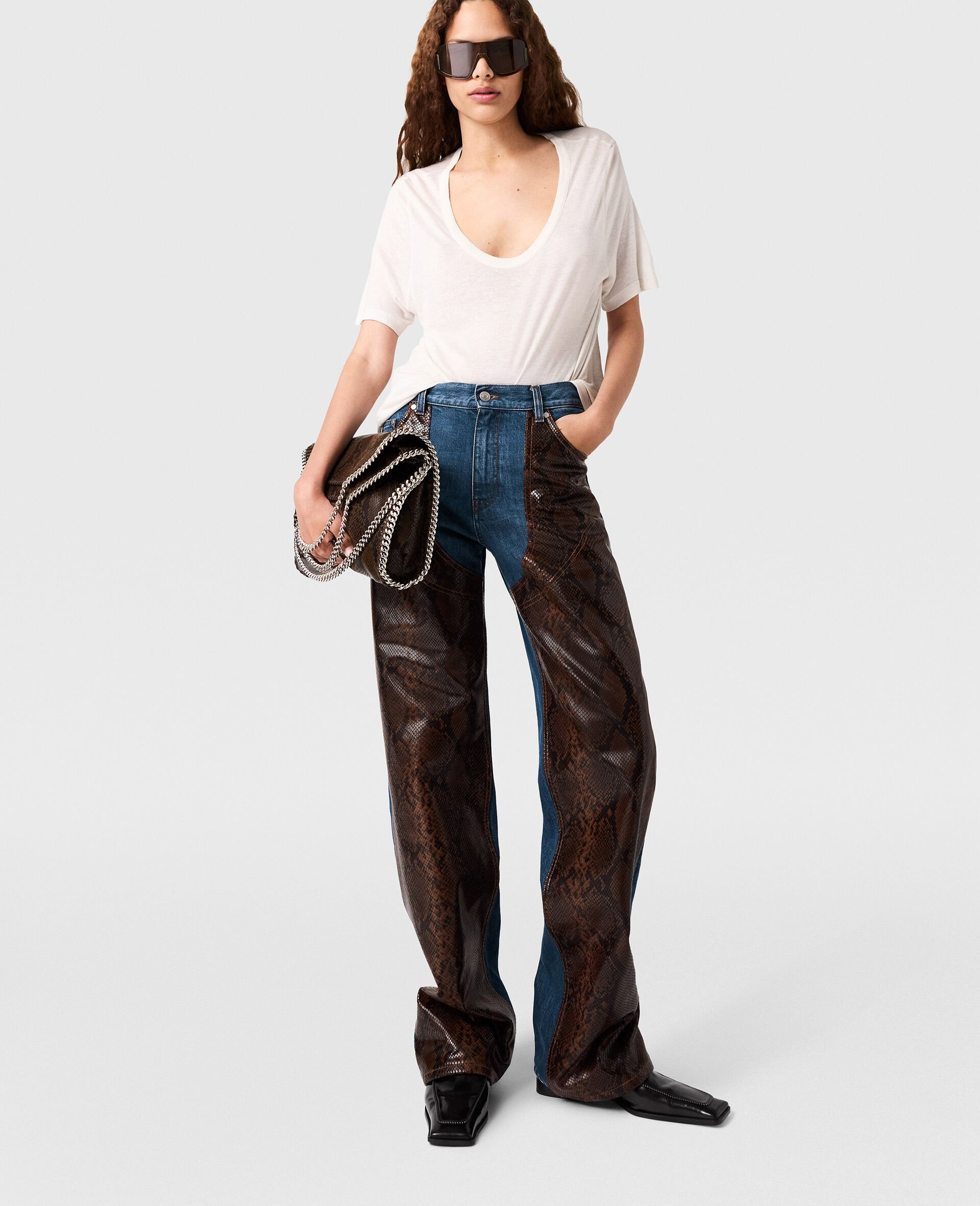 Snake Panel Chaps Denim Jeans-Blue-medium