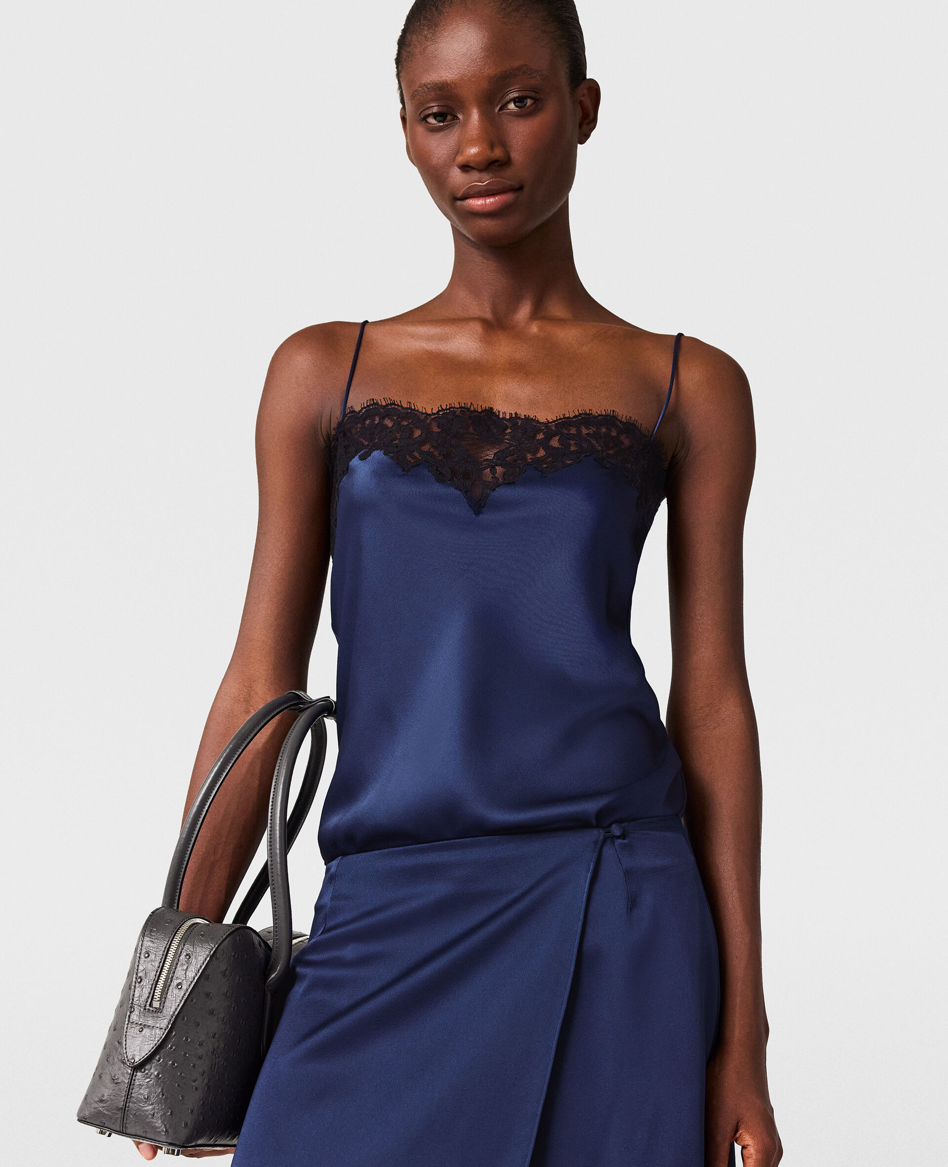 Top in Raso con Finiture in Pizzo-Blu-medium