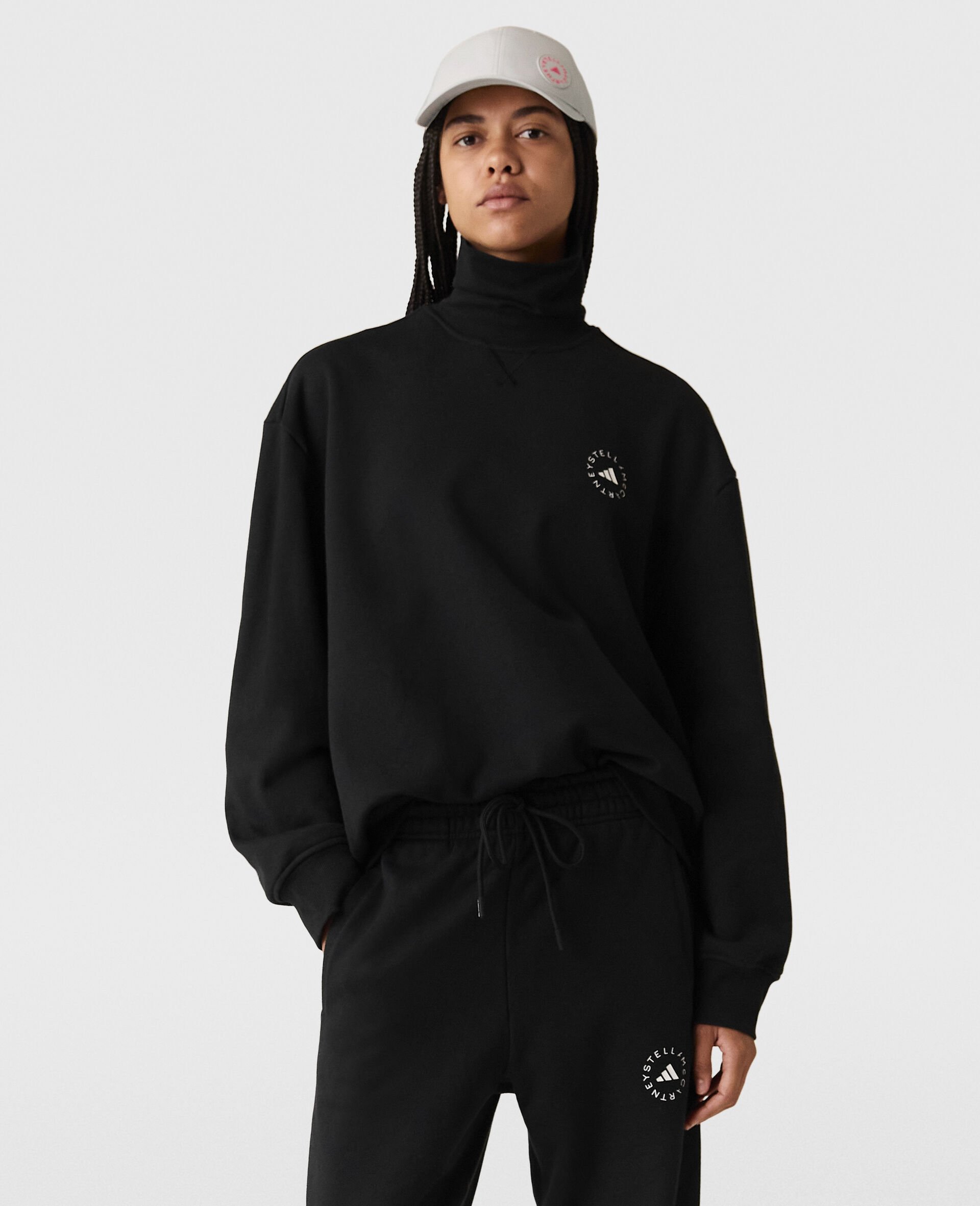 TrueCasuals  High-Neck Sweatshirt-Black-model