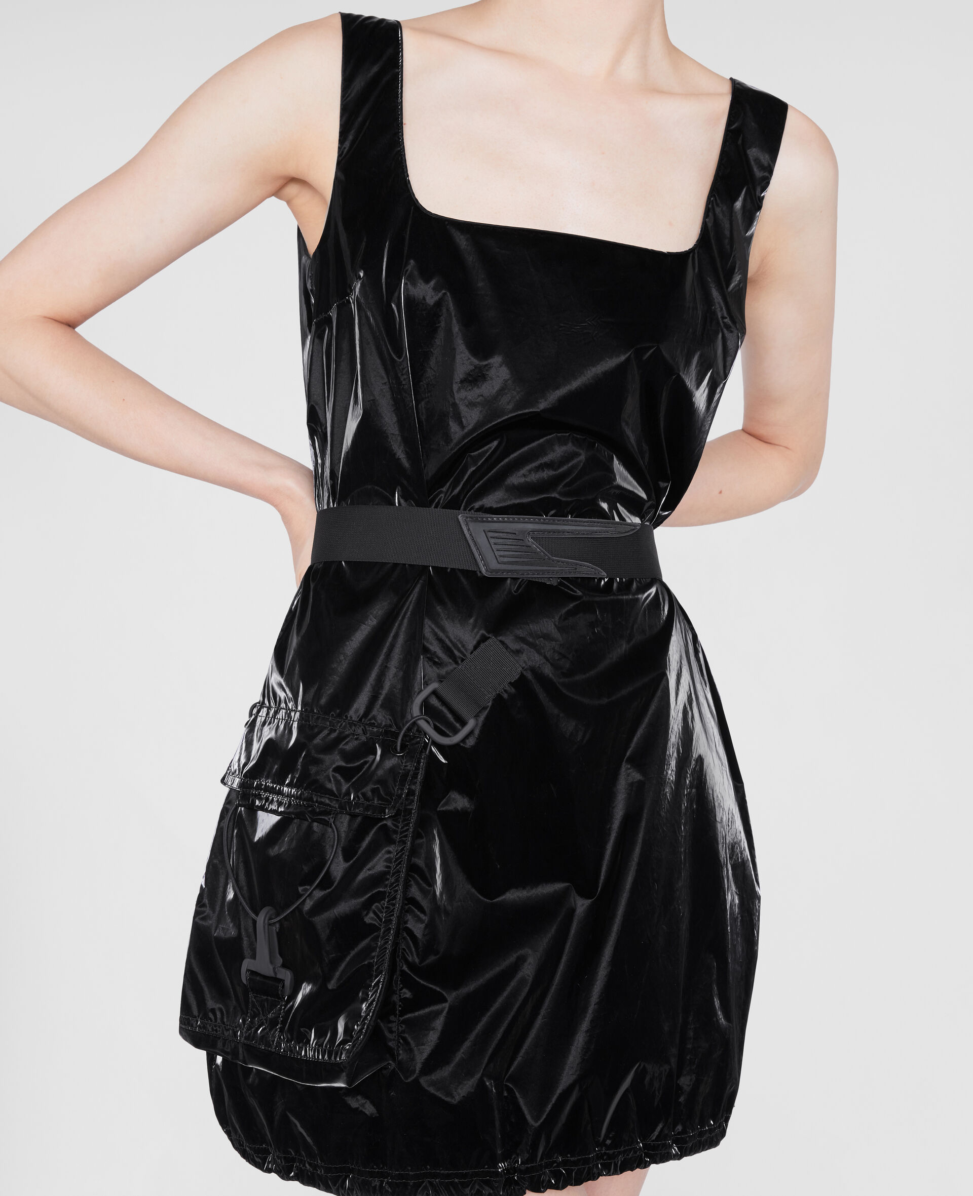 Belted Mini Dress-Black-large image number 3