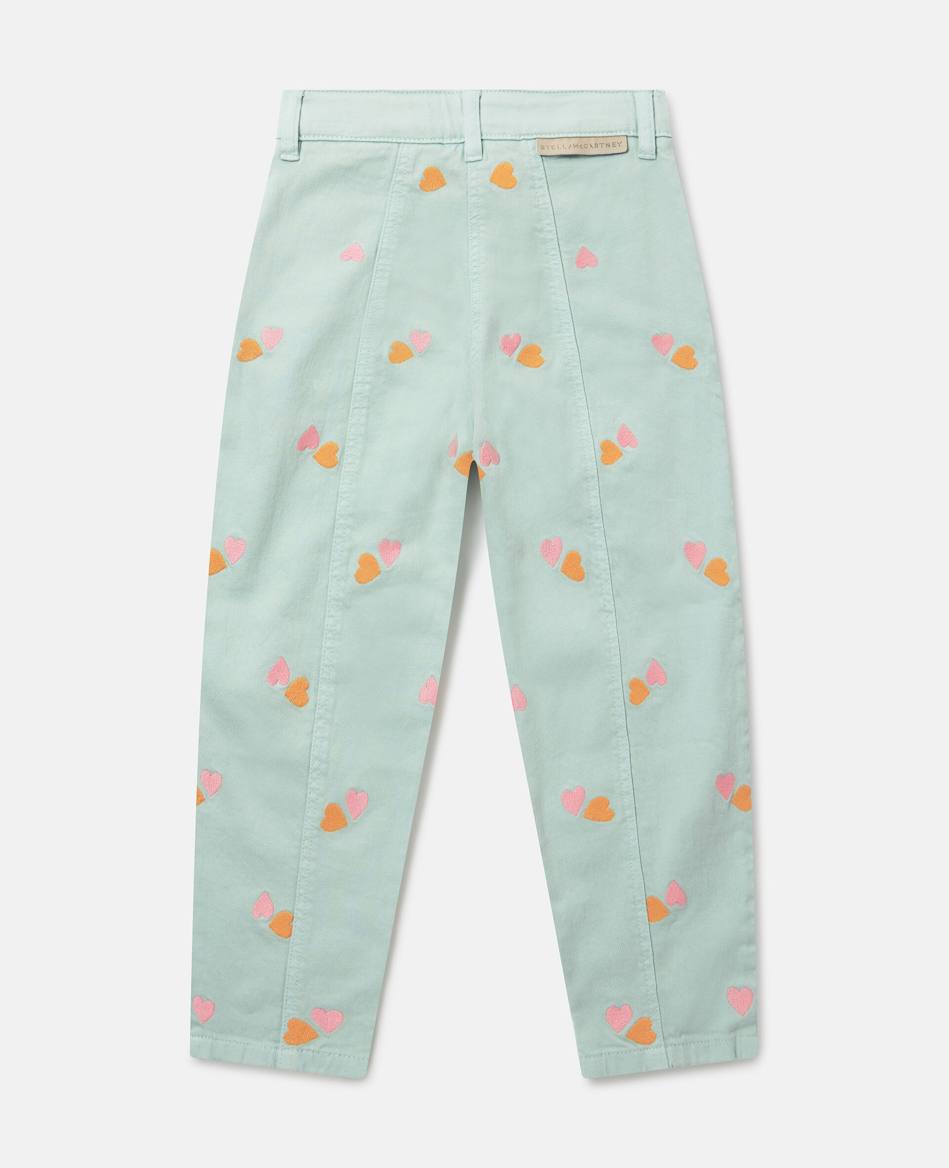 Heart-Embroidered Gabardine Trousers-Green-large image number 2