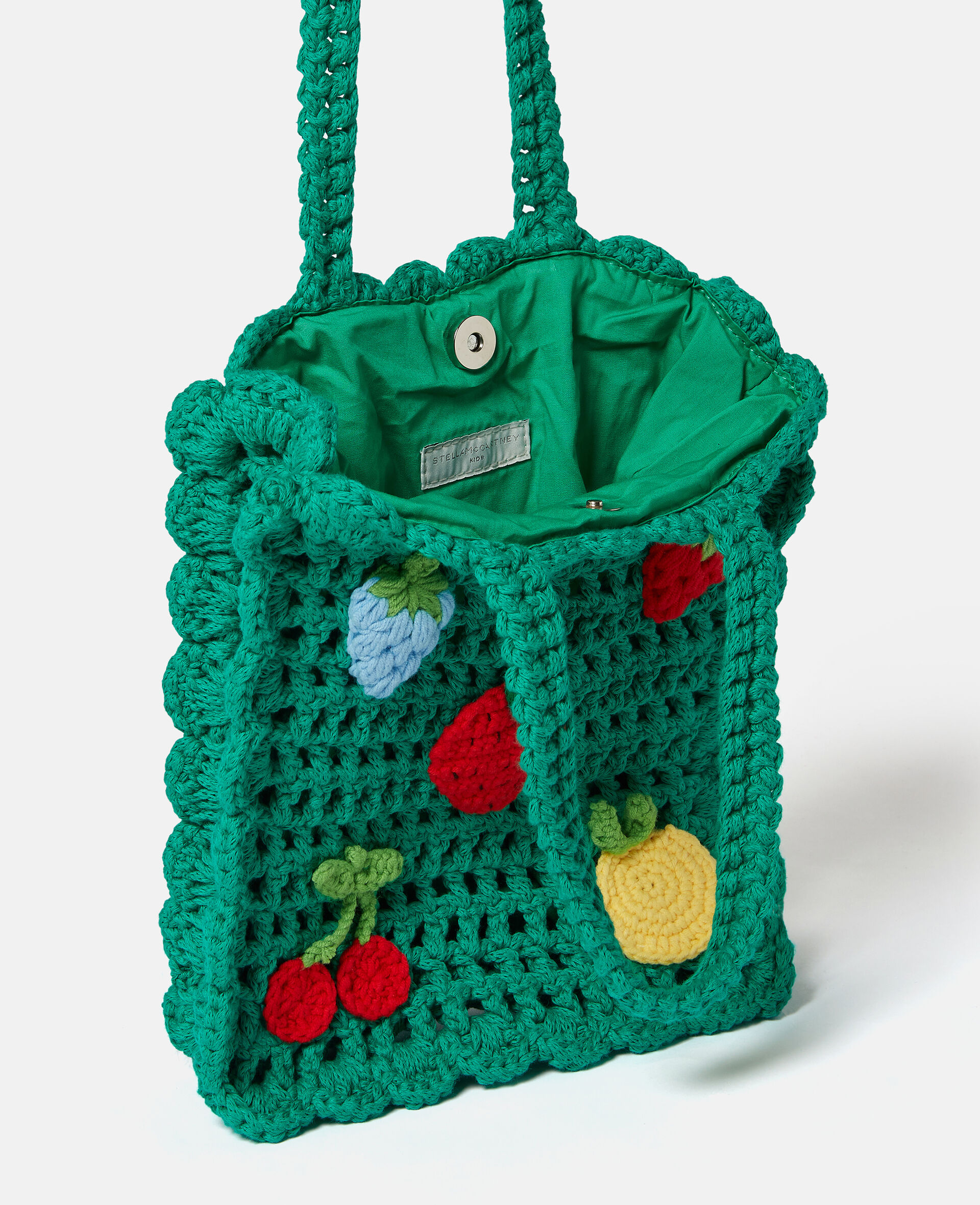 Berry Embroidered Crochet Tote Bag-Green-large image number 3