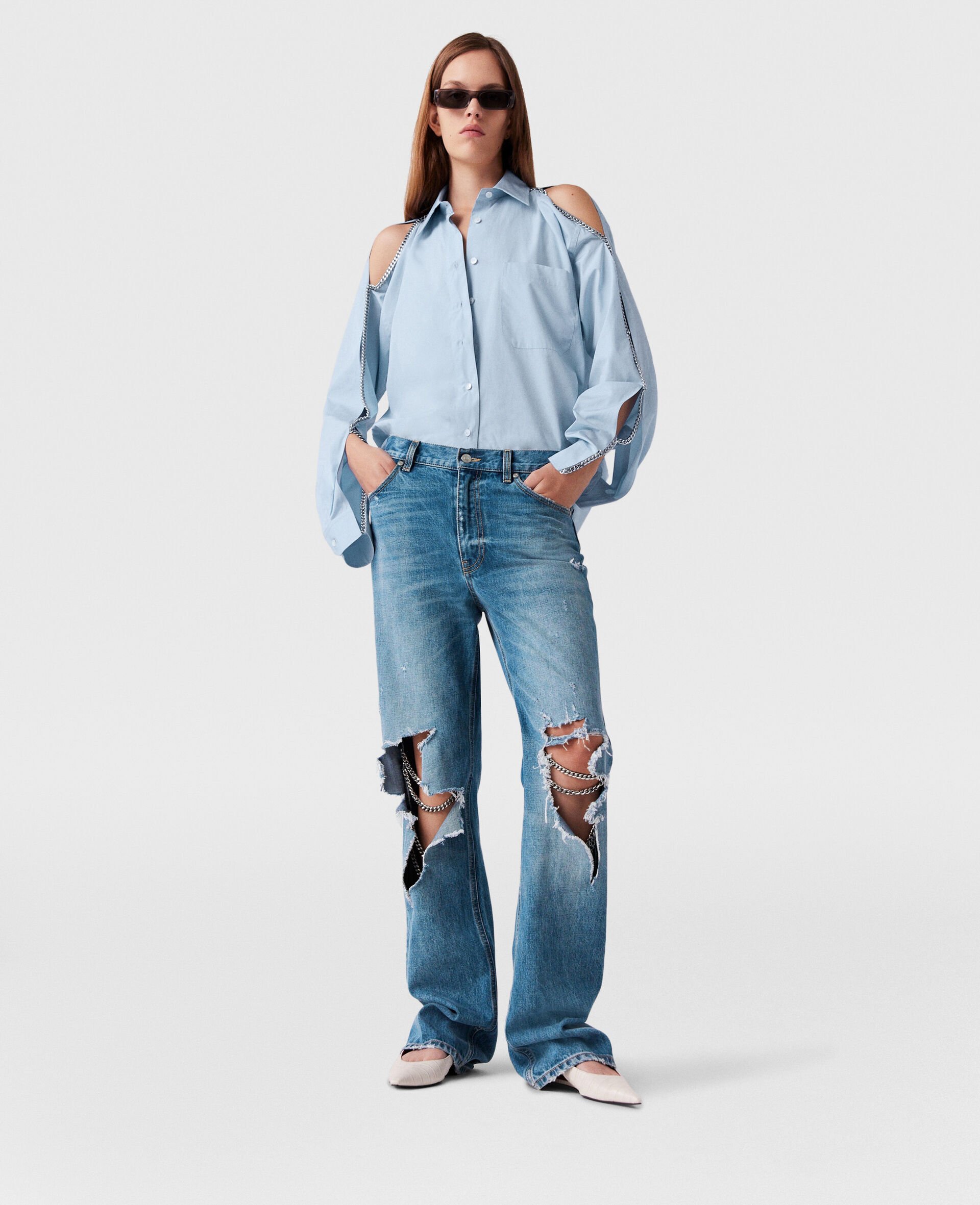 Falabella Chain Oxford Shirt-Blue-large image number 5