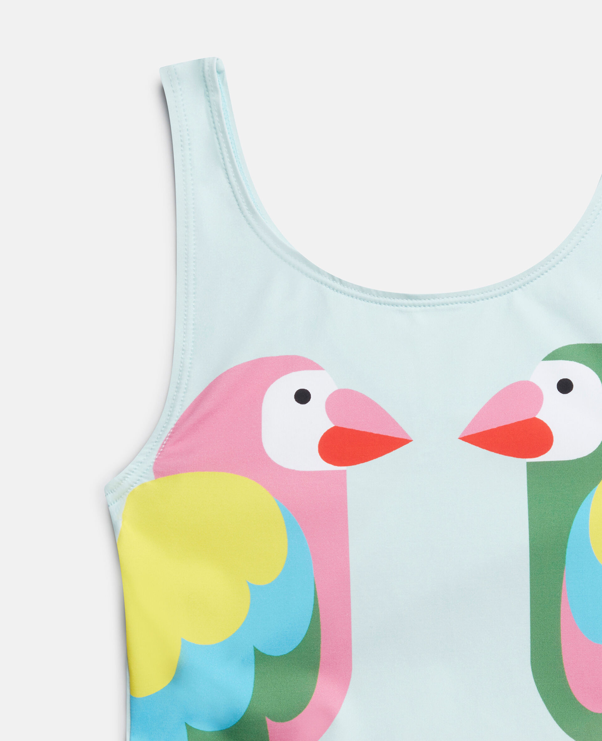 Double Parrot Print Frill Swimsuit-Blue-large image number 1