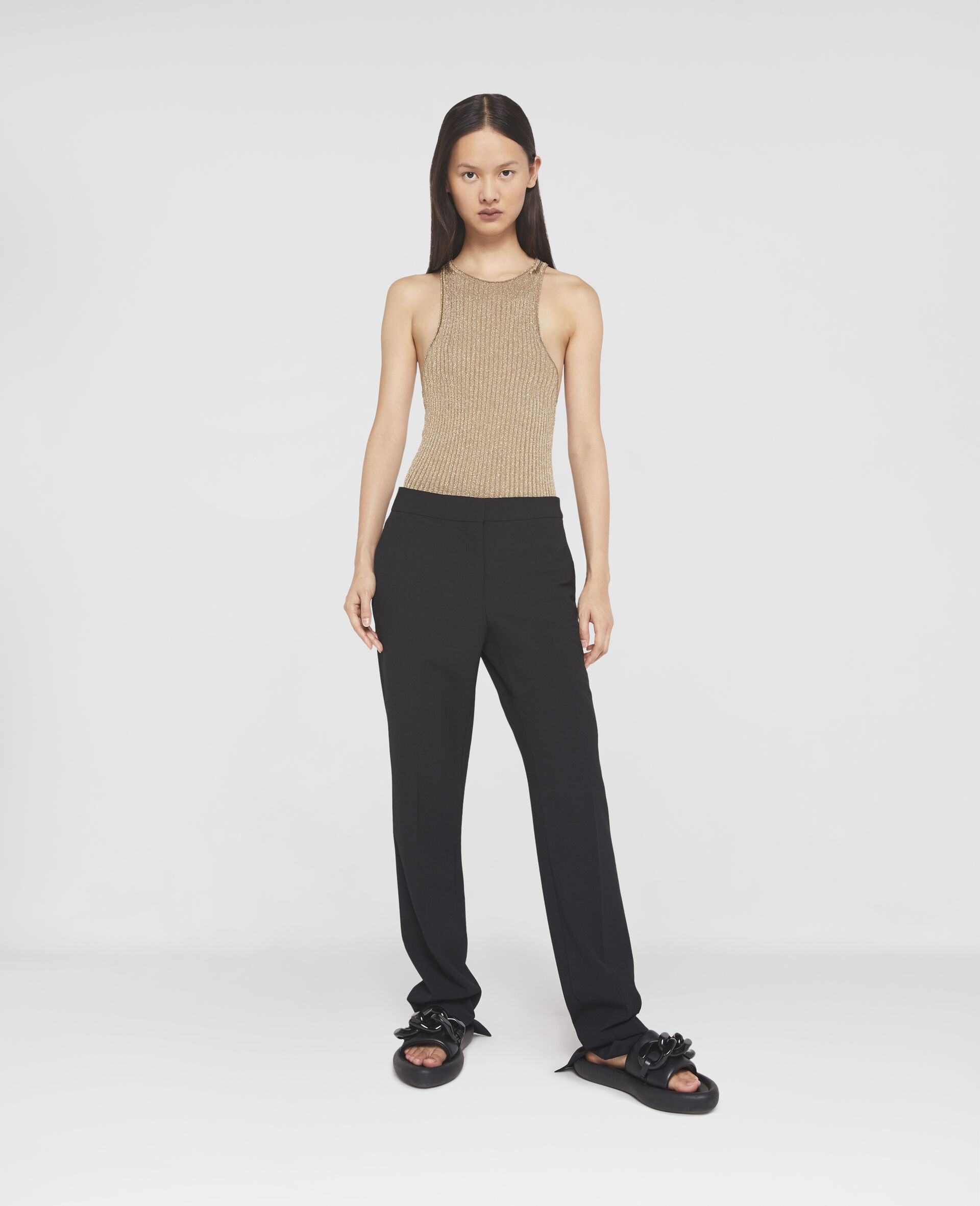 Split Cuff Straight Leg Trousers-Black-large image number 1