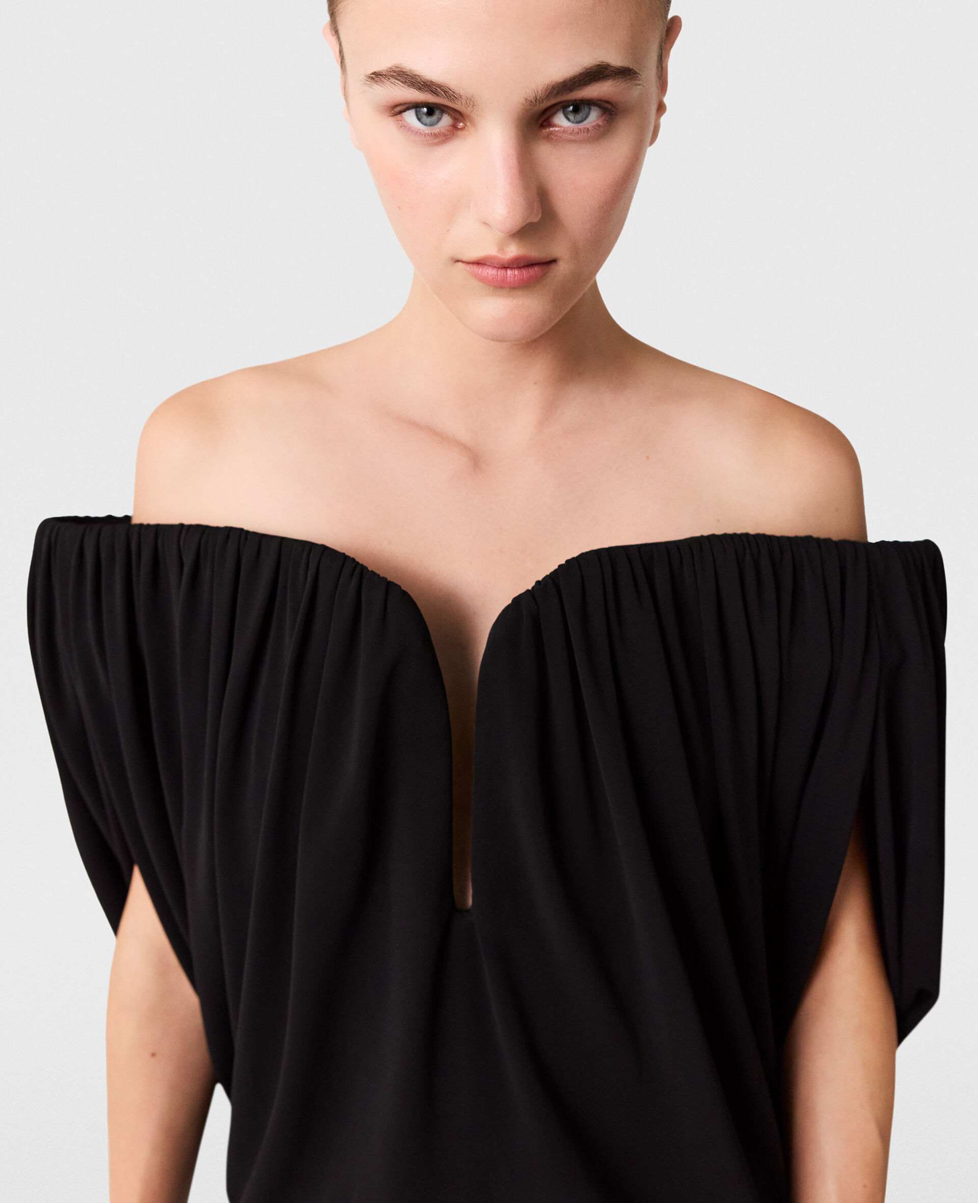 Structured Strapless Pleated Crepe Top-Black-large image number 3