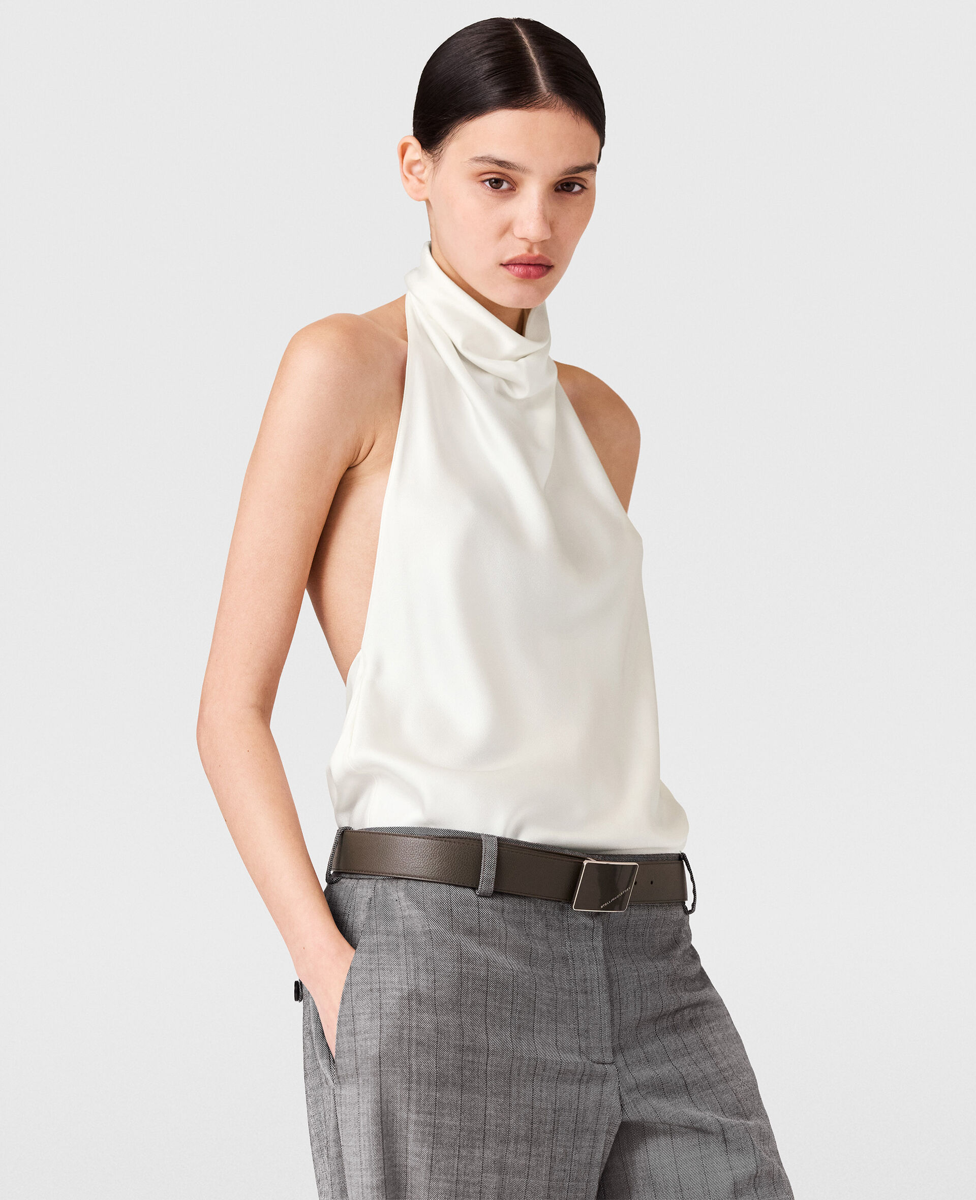 Neckholder-Top aus Satin-Blau-large image number 4