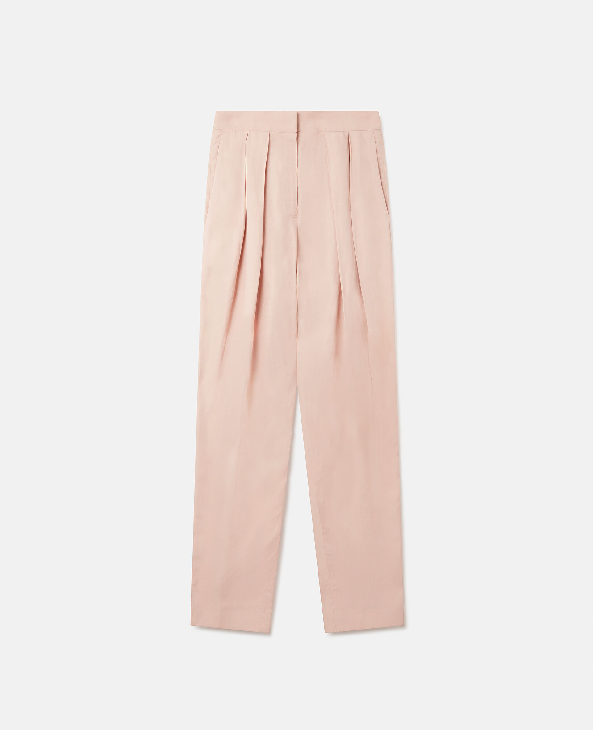 Fluid Linen Pleat Front Straight Leg Trousers-Pink-large