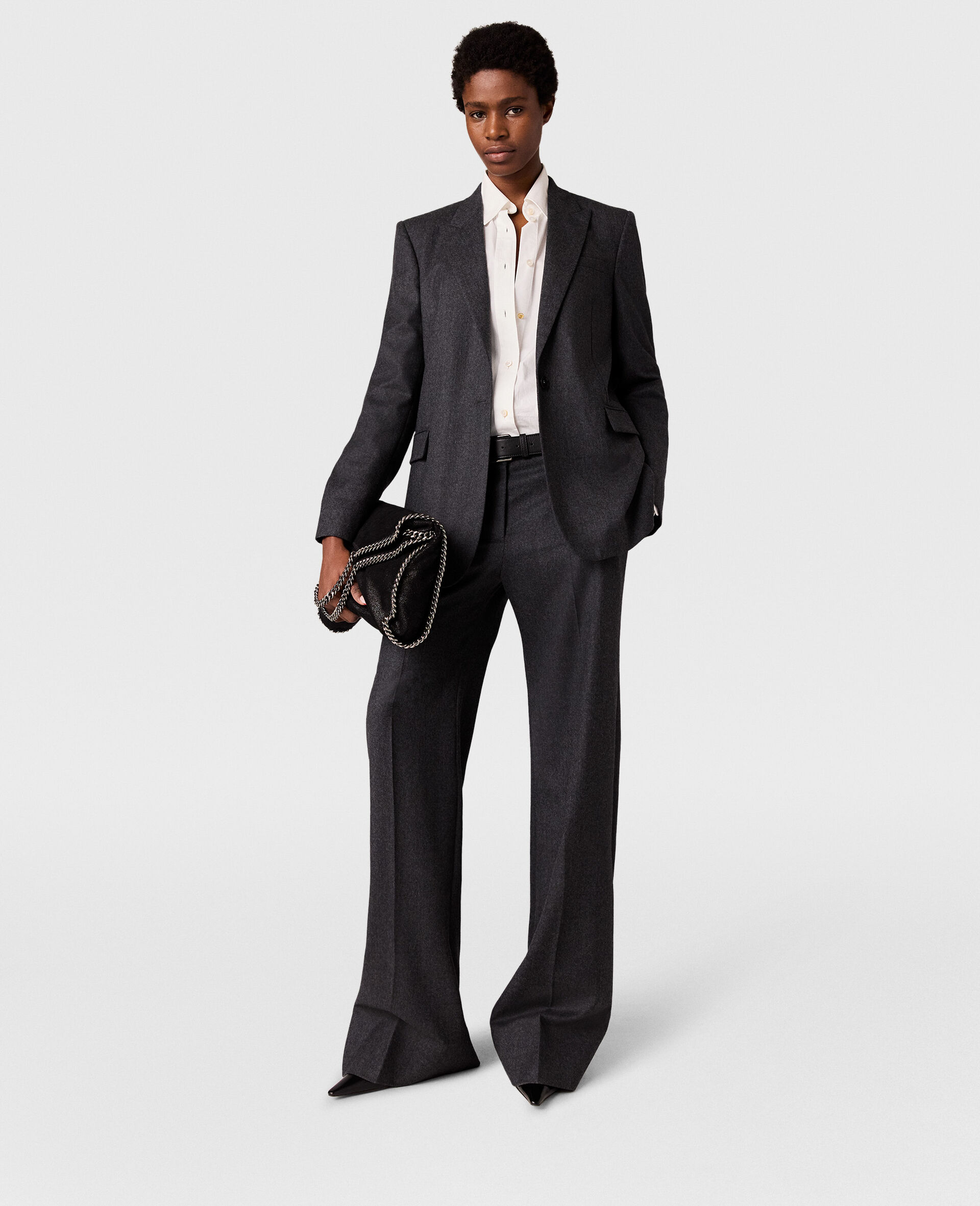 Pantalon evase a taille basse-Gris-model