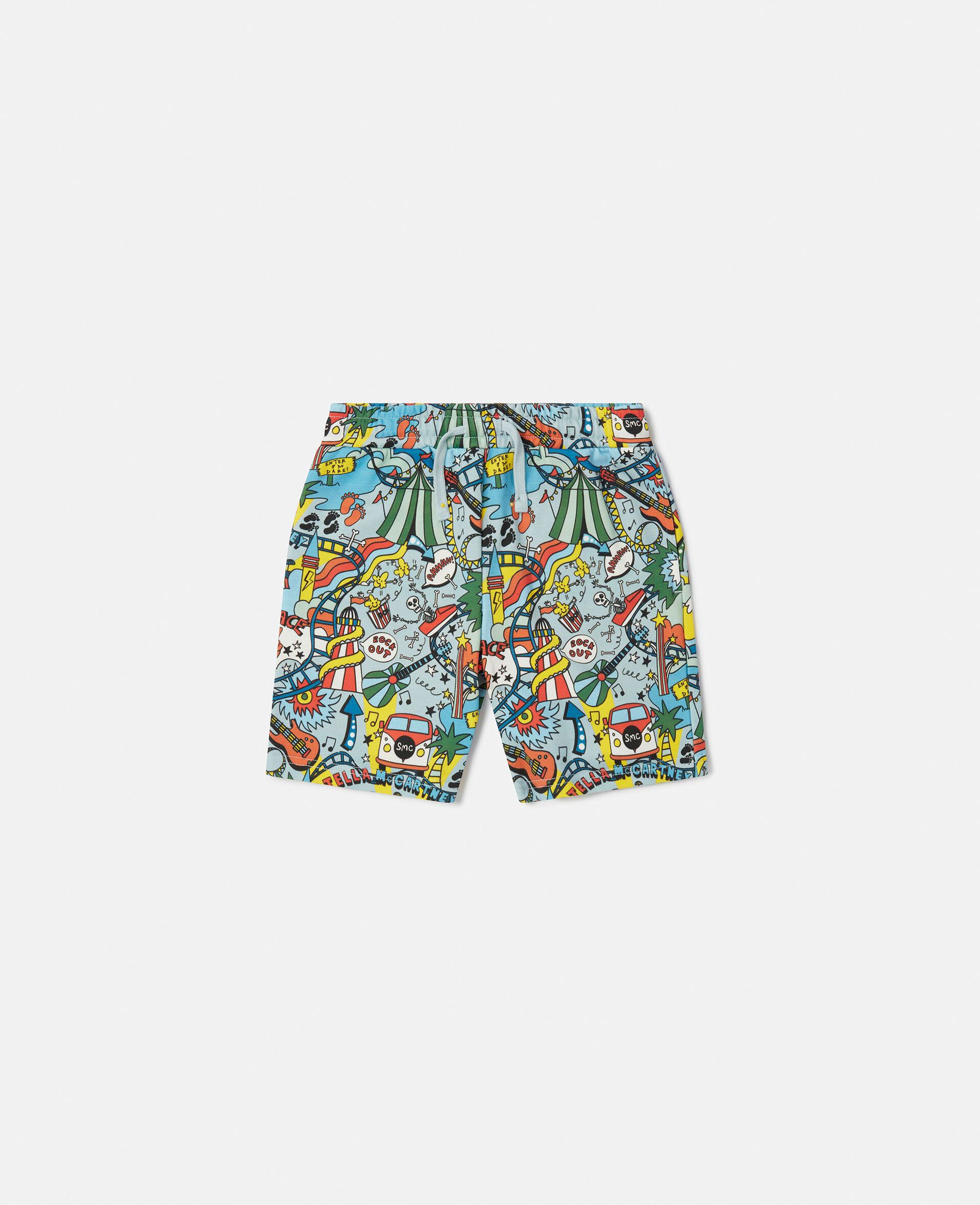 Rollercoaster Print Sweat Shorts-Blue-large image number 0