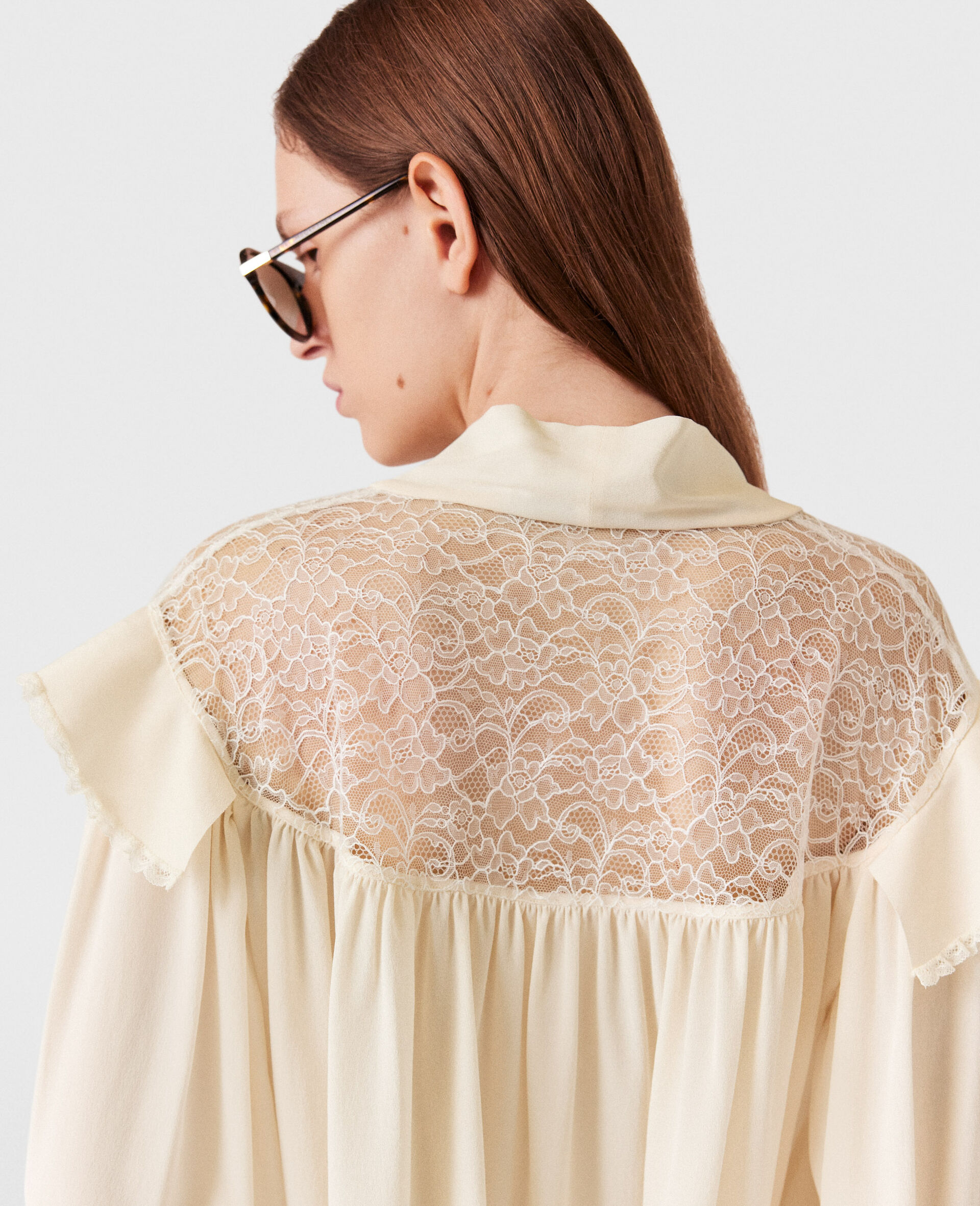 Hemd aus Seiden Crepe de Chine mit Schleifenkragen-Cream-large image number 4