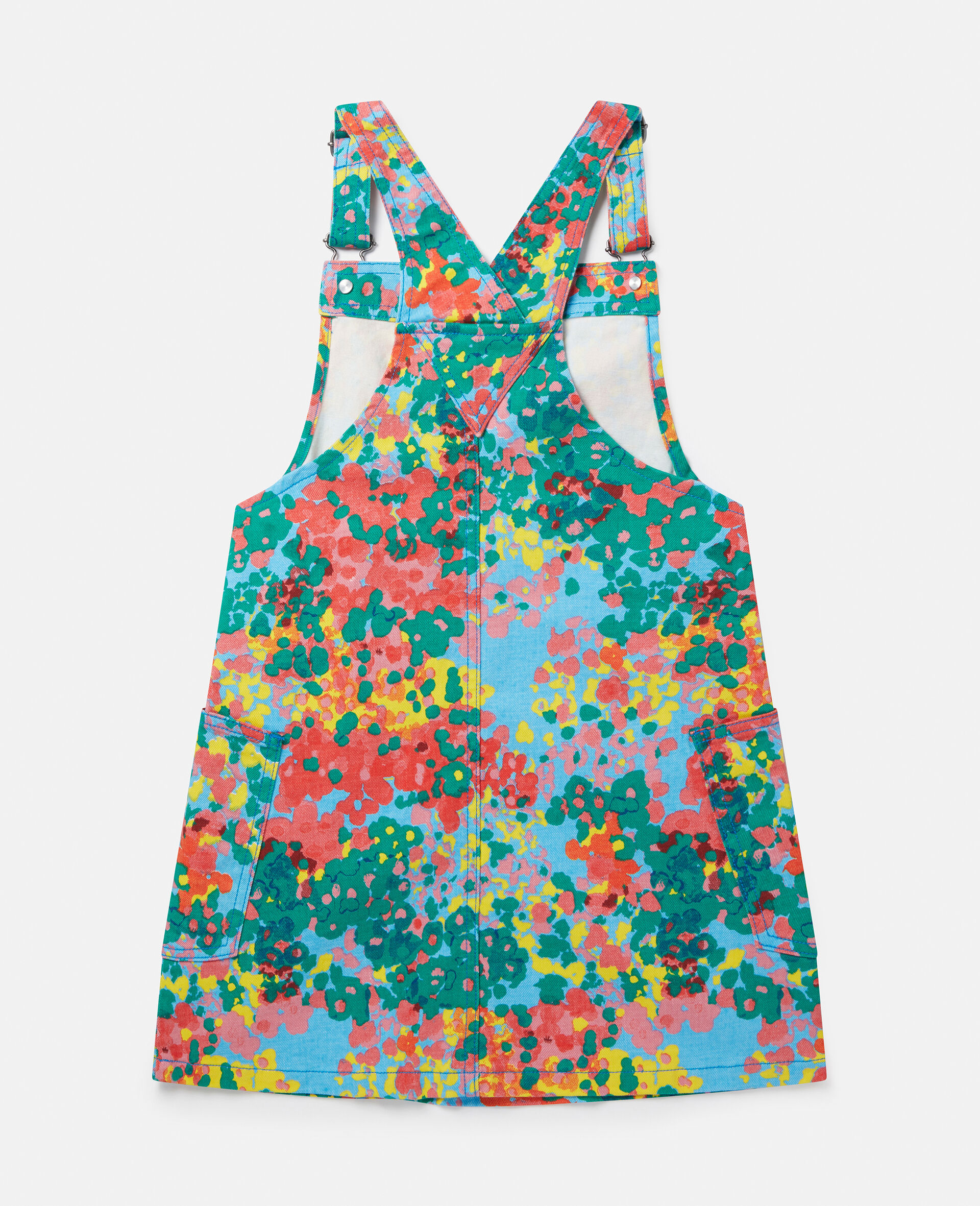 Painted Floral Print Dungaree Dress-Multicoloured-large image number 2
