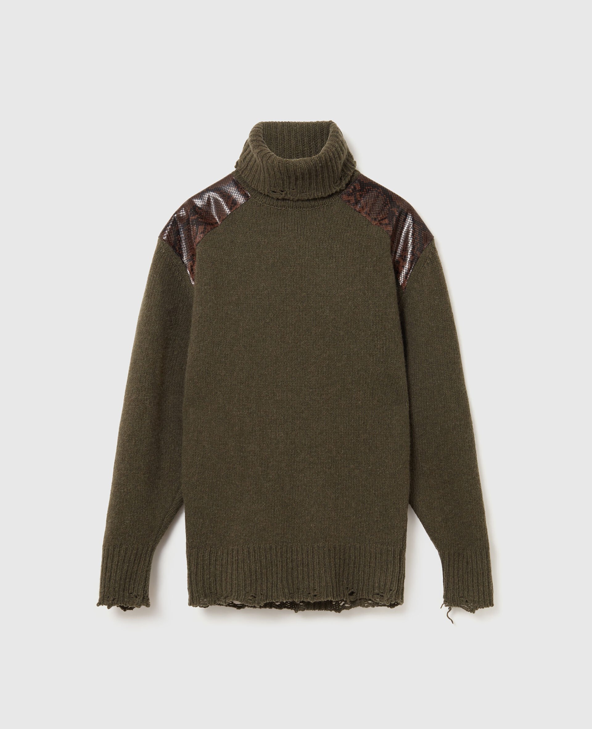 Snake Panel Turtleneck Jumper-Green-medium