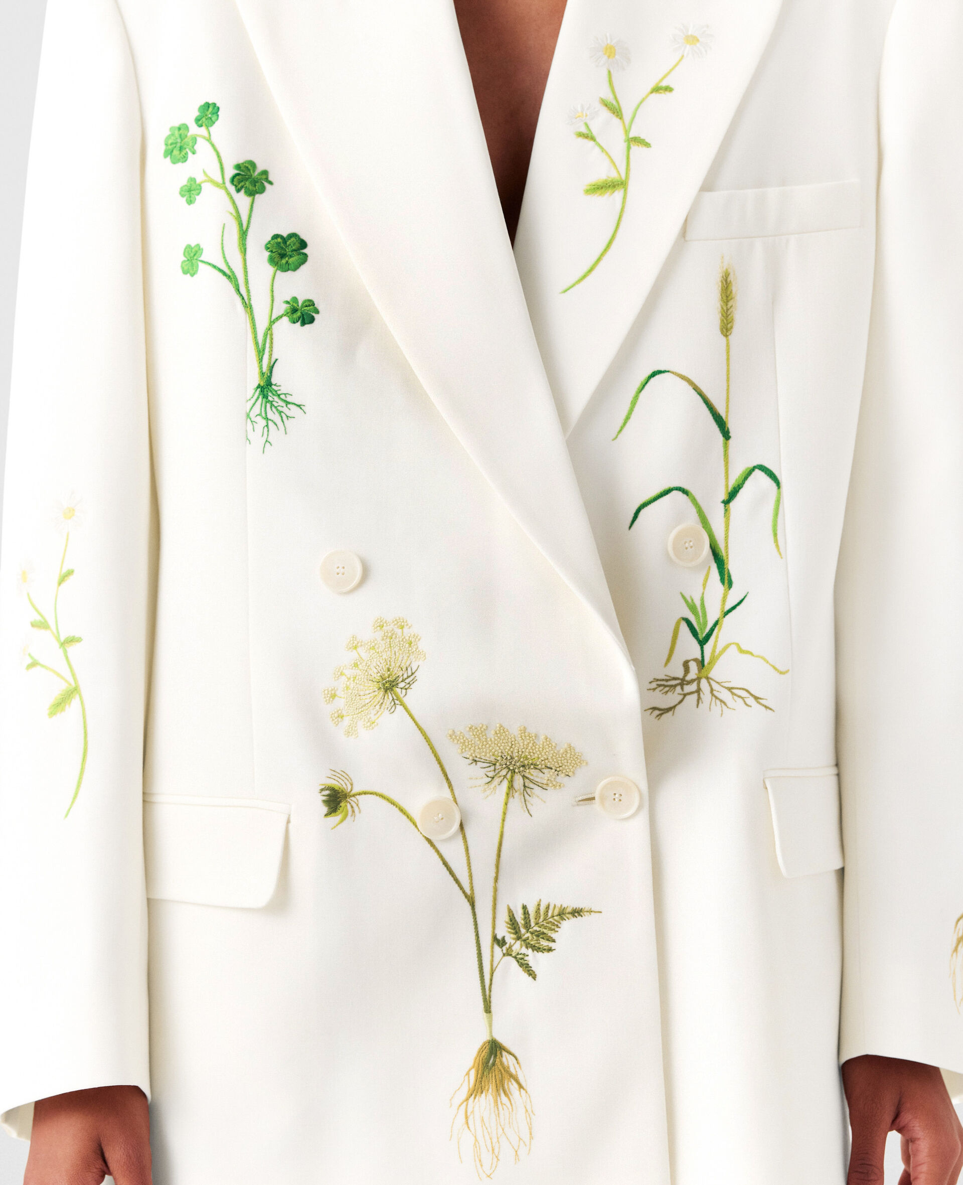 Oversized Floral Double-Breasted Blazer-Cream-large image number 3
