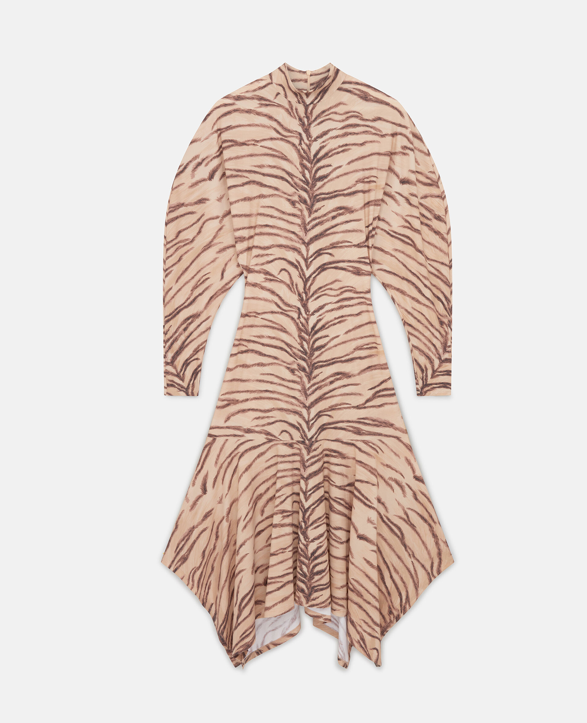 Tiger Print Puff Sleeve Midi Dress-Beige-large image number 0