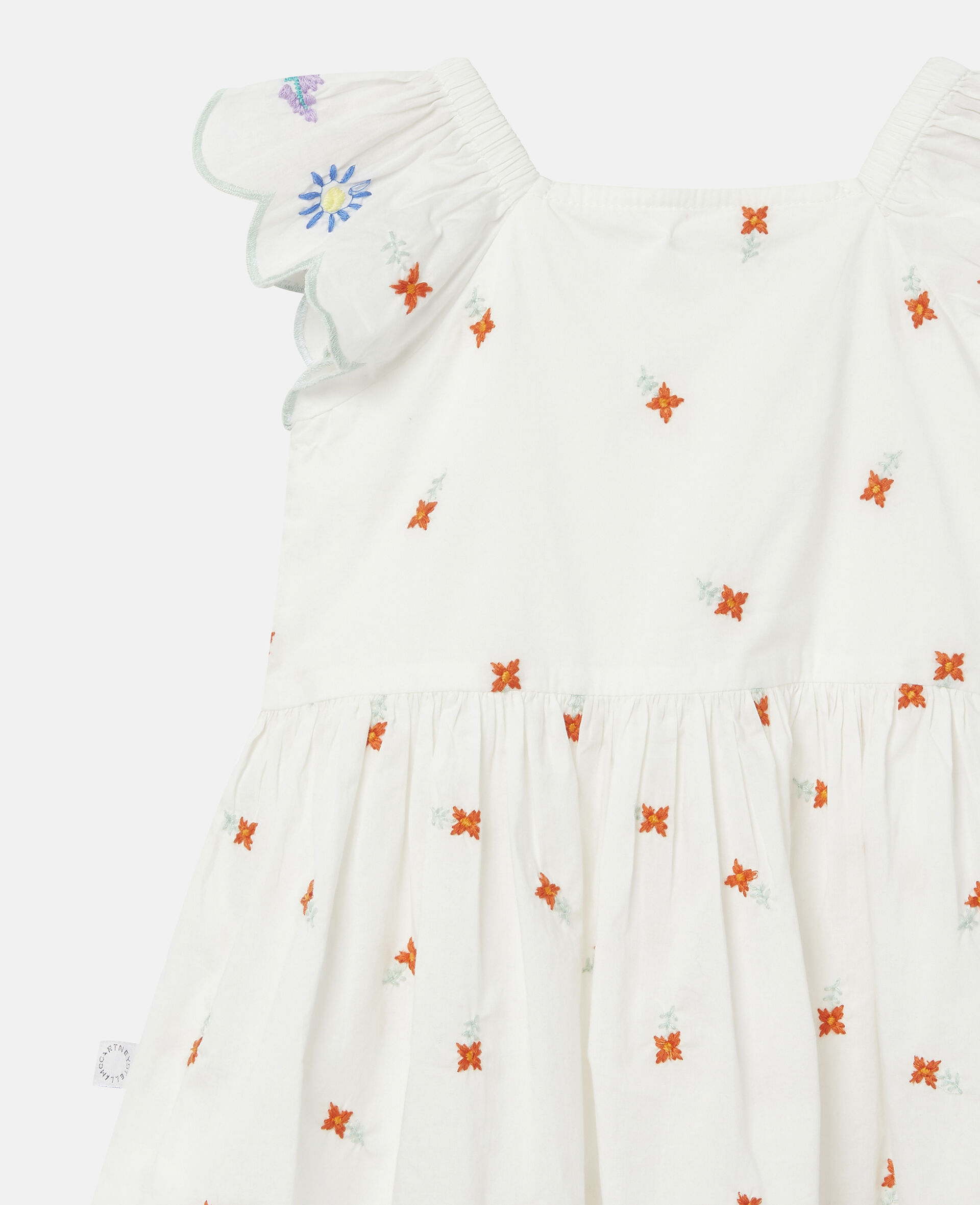 Embroidered Flowers Cotton Dress-White-large image number 2