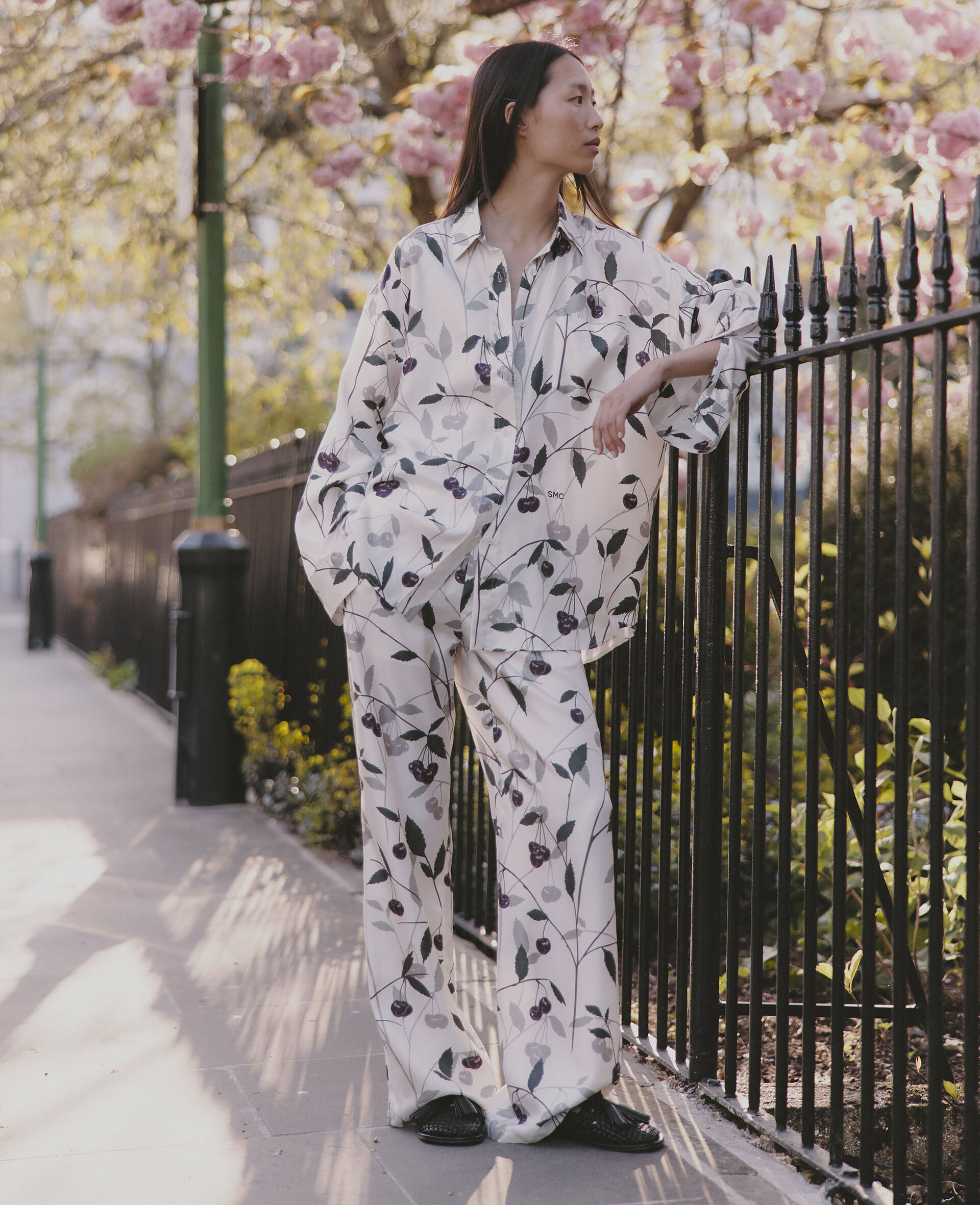 Cherry Print Oversized Trousers-Beige-large image number 5