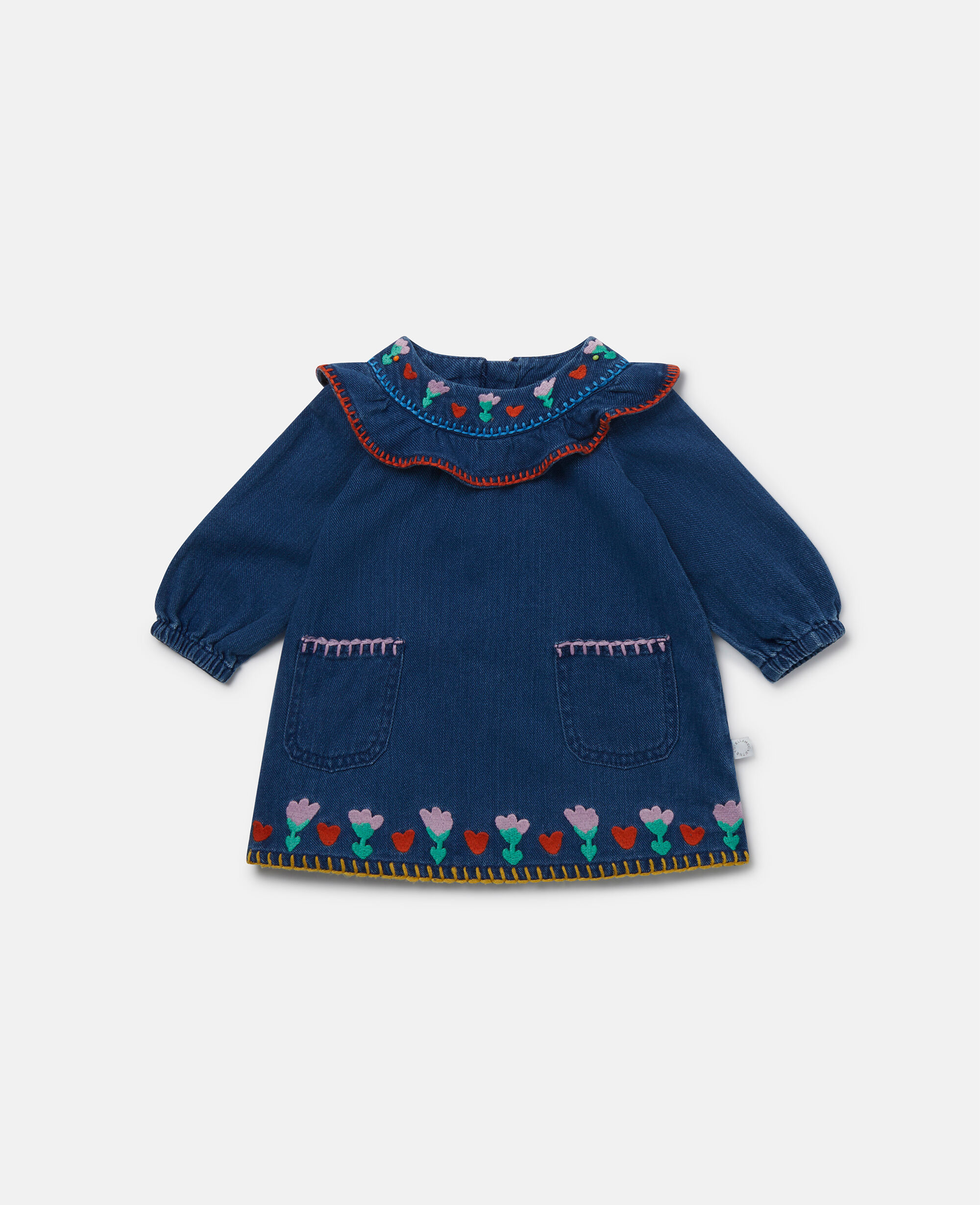Denim dress store with embroidered flowers