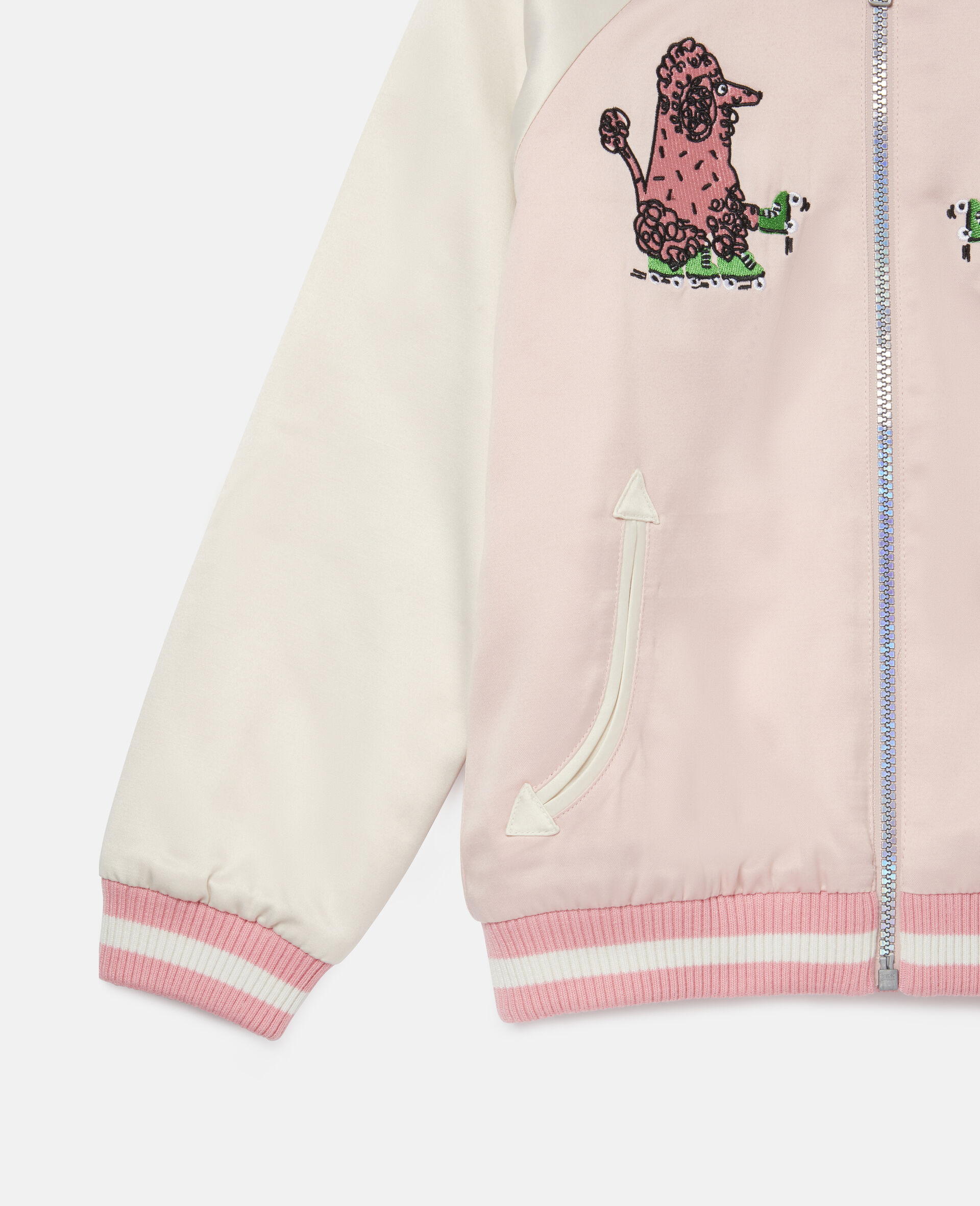 Embroidered Poodles Satin Jacket-Pink-large image number 2