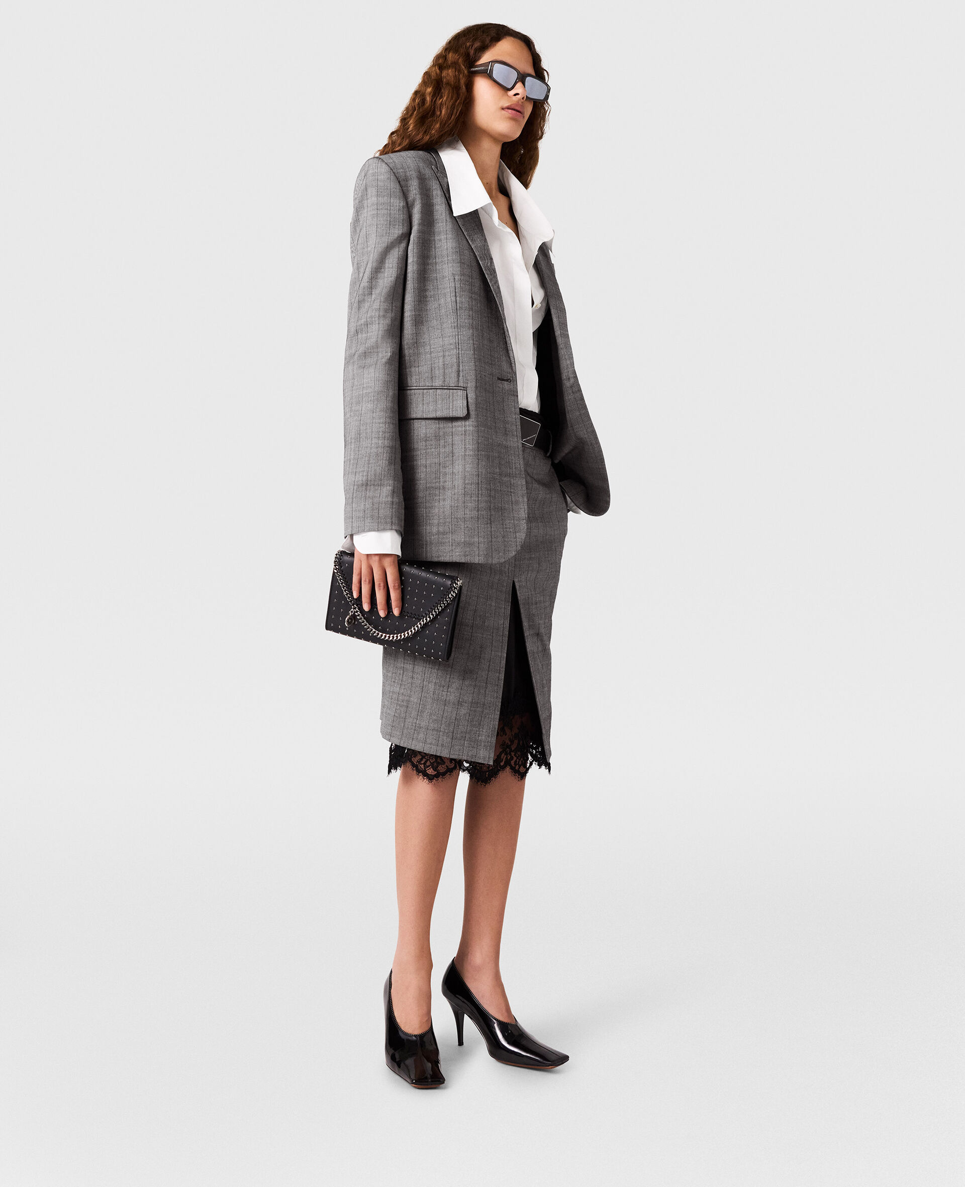 Lace-Trimmed Pinstripe Midi Skirt-Grey-large image number 2