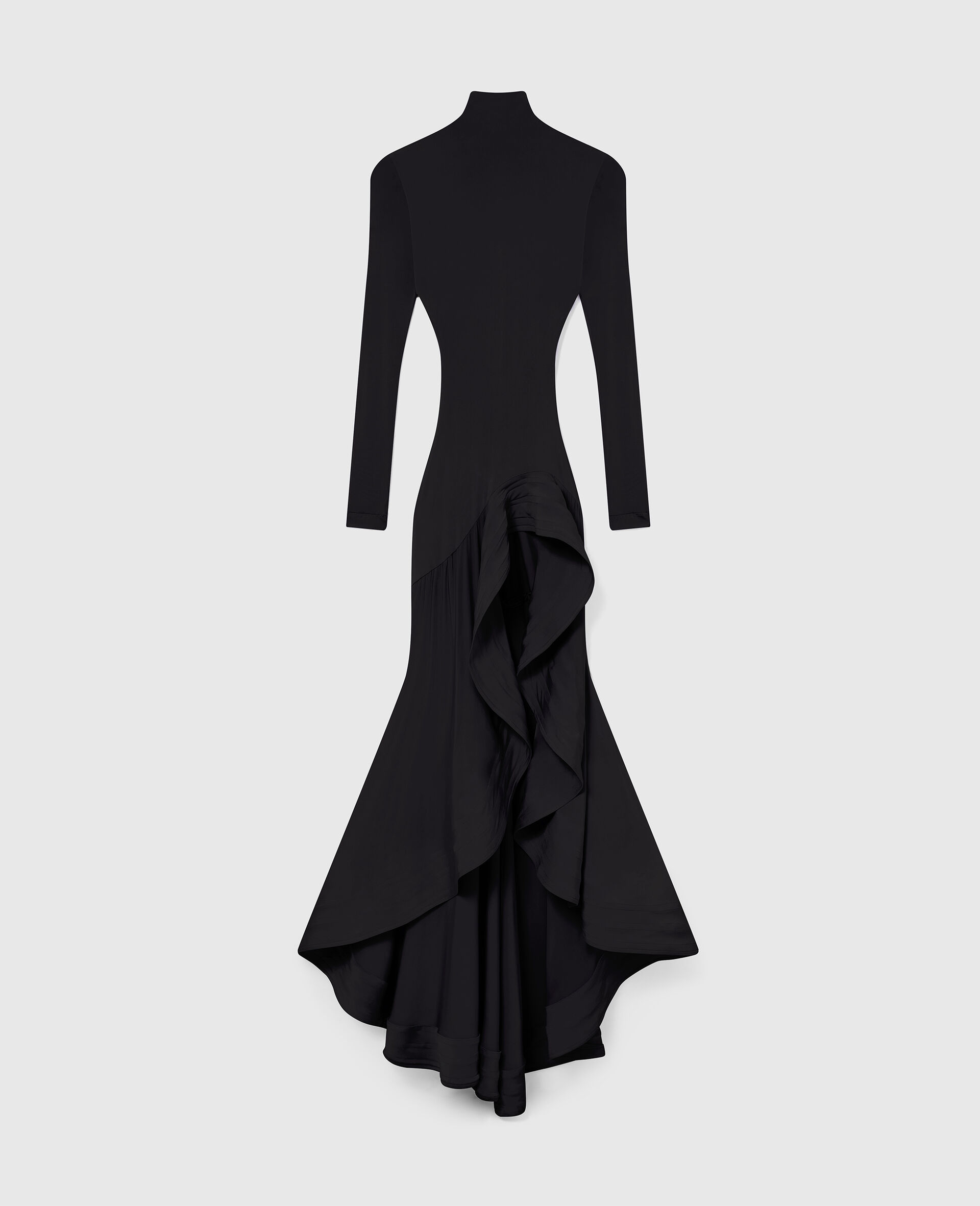 Crepe Jersey Frill Cocktail Dress-Black-medium