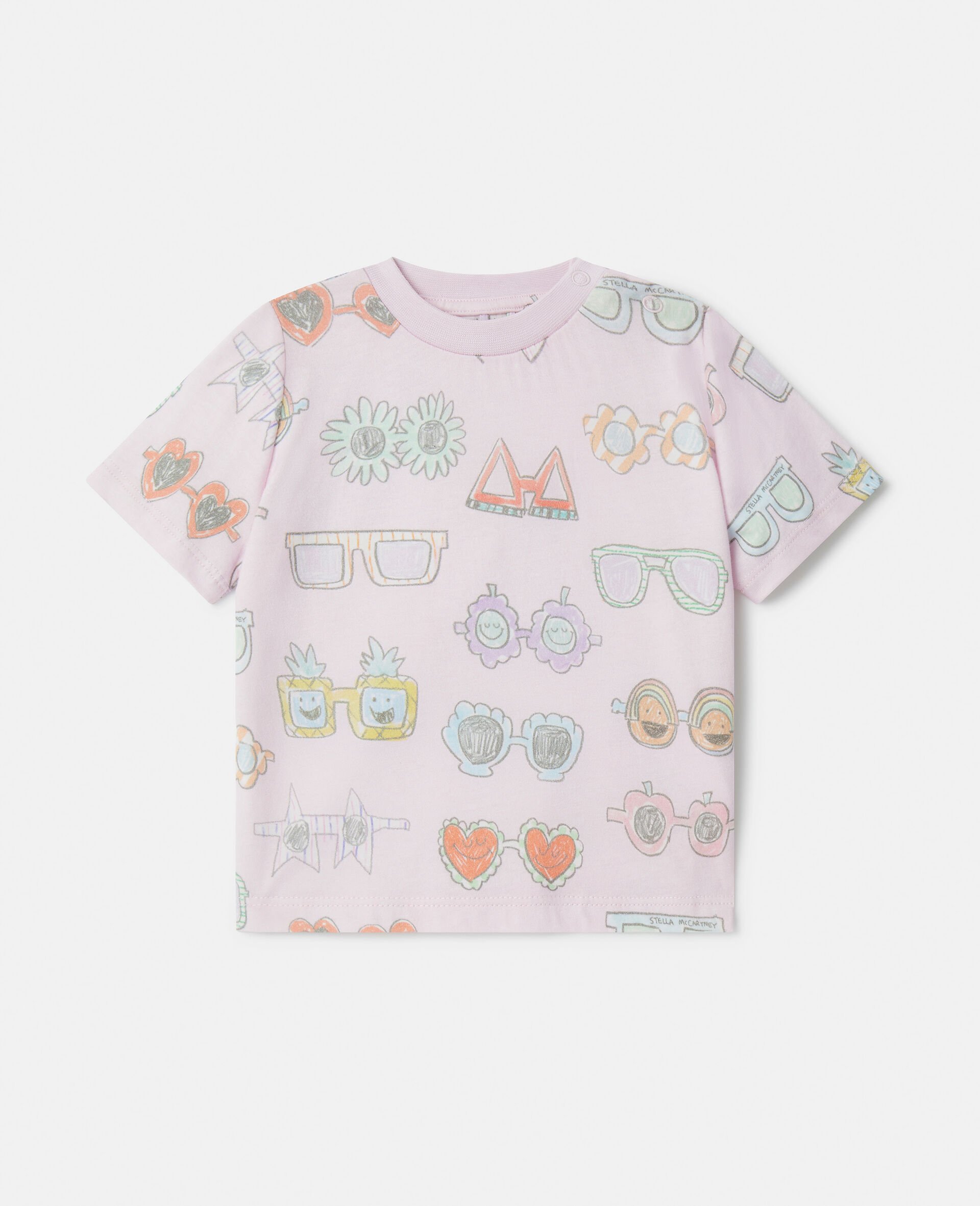Sunglasses Doodle Print T-Shirt-粉色-large image number 0