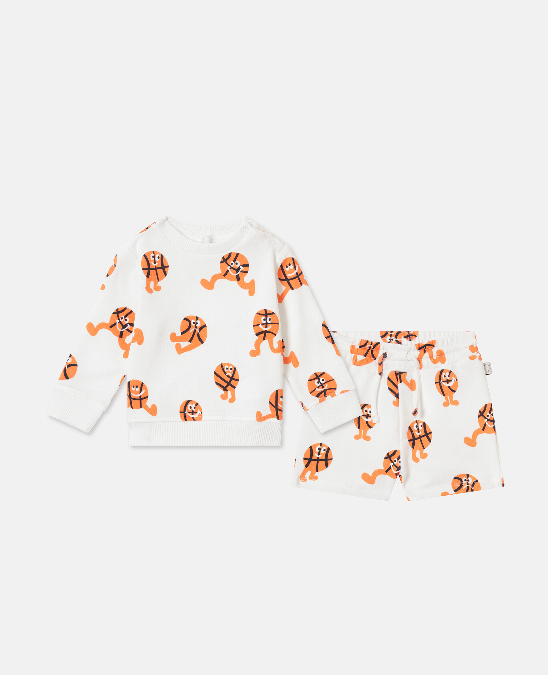 Basketball Print Sweatshirt and Jogger Set-White-medium